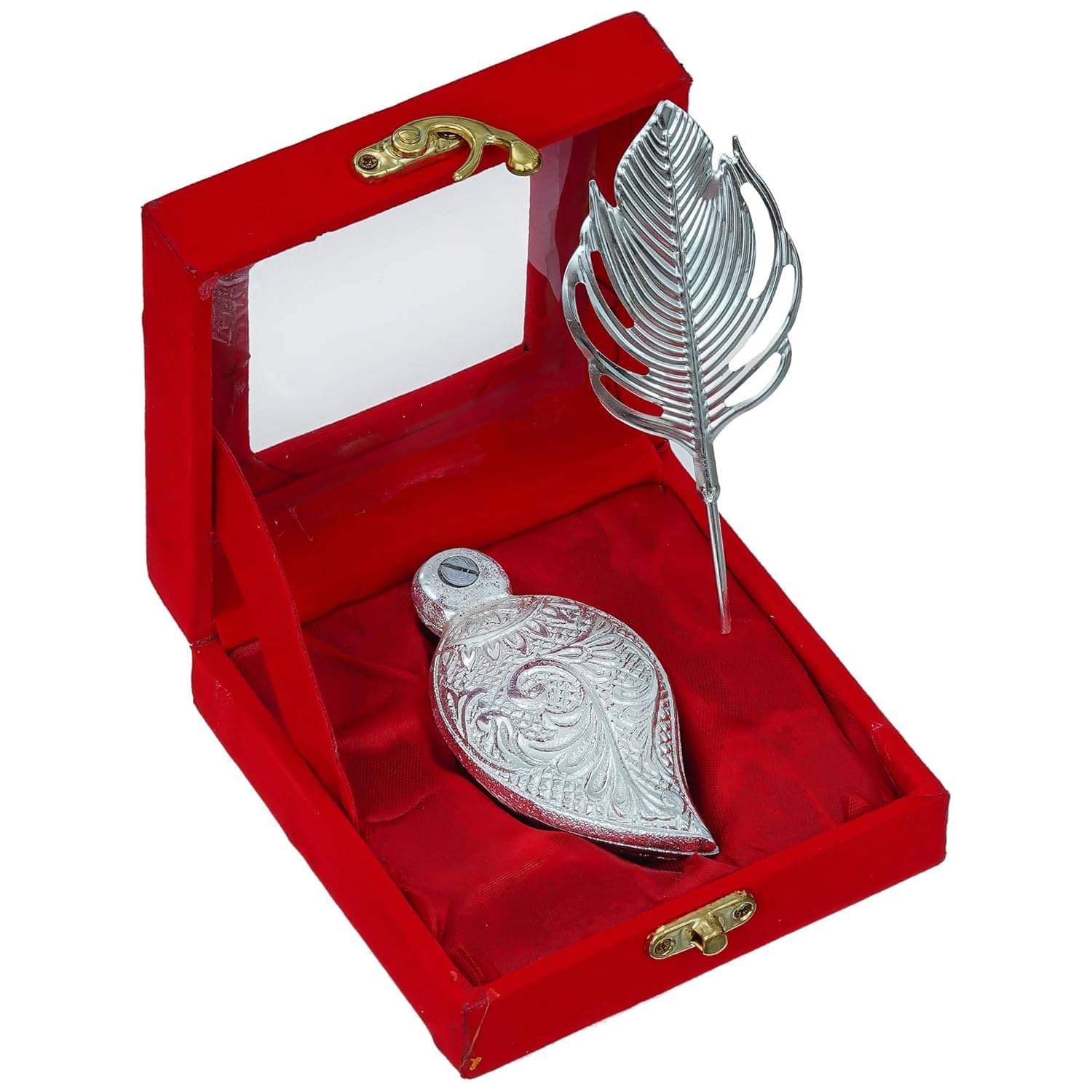     			ZuZu Kumkum Box Silver With Leaf ( Pack of 1 )