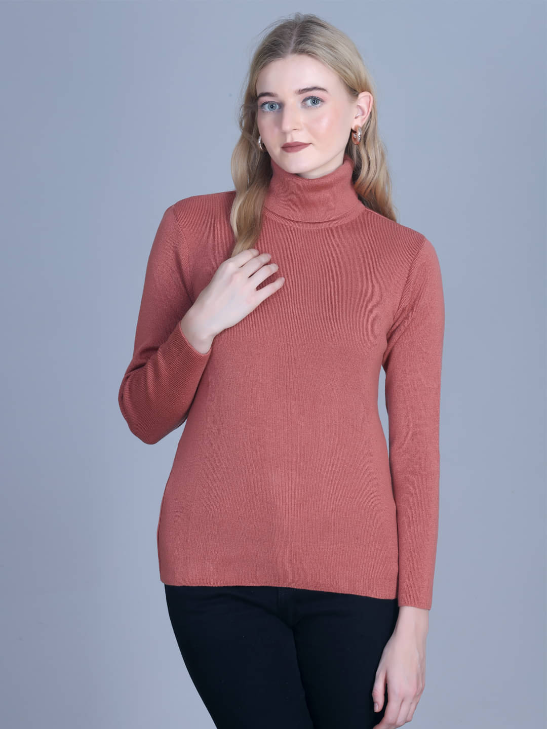     			7 ISLANDS Acrylic High Neck Women's Pullovers - Peach ( Pack of 1 )