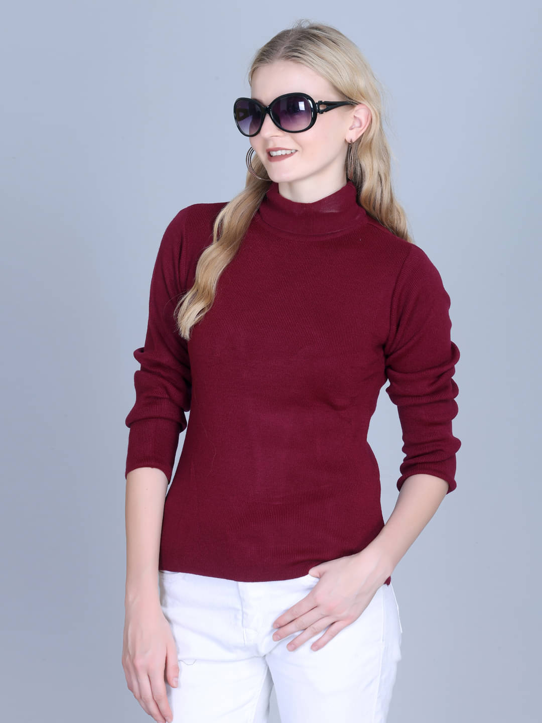     			7 ISLANDS Acrylic High Neck Women's Pullovers - Maroon ( Pack of 1 )