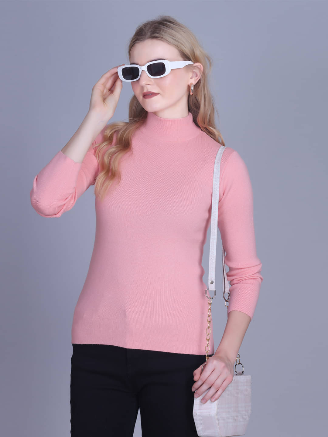 7 ISLANDS Women Acrylic High Neck Pullover ( Pink ) 7 ISLANDS Women Acrylic High Neck Pullover ( Pink )