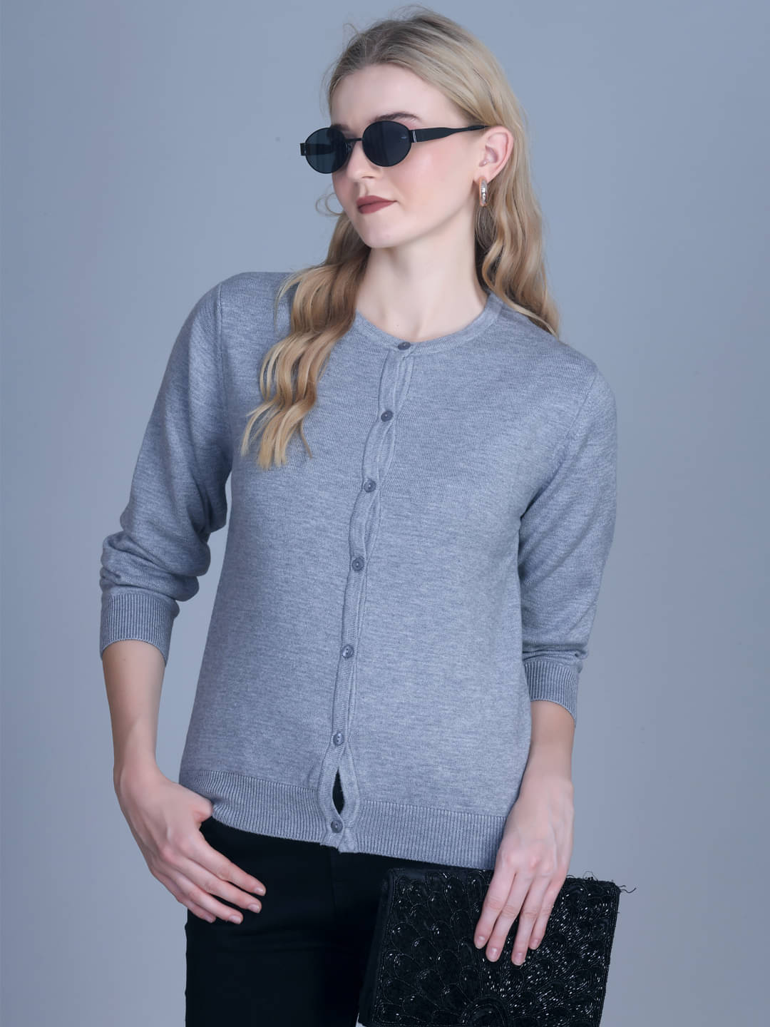 7 ISLANDS Acrylic Round Neck Women's Buttoned Cardigans - Blue ( Pack of 1 ) 7 ISLANDS Acrylic Round Neck Women's Buttoned Cardigans - Blue ( Pack of 1 )
