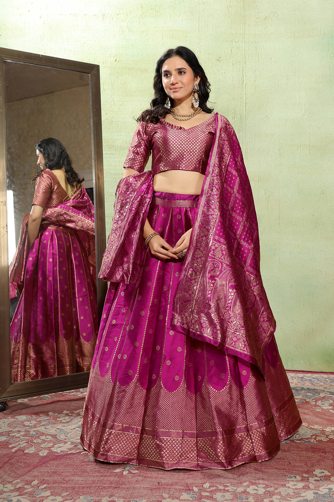 A TO Z CART Women Art Silk Saree Style Semi Stitched Lehenga Choli ( Purple )     			A TO Z CART Women Art Silk Saree Style Semi Stitched Lehenga Choli ( Purple )