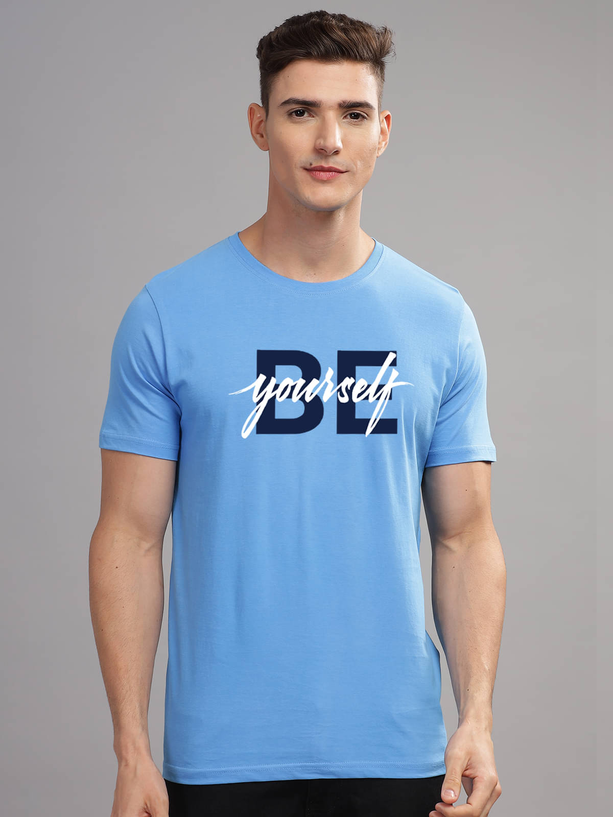     			Adro Men Cotton Blend Regular Fit Printed T-Shirt ( Sky Blue )