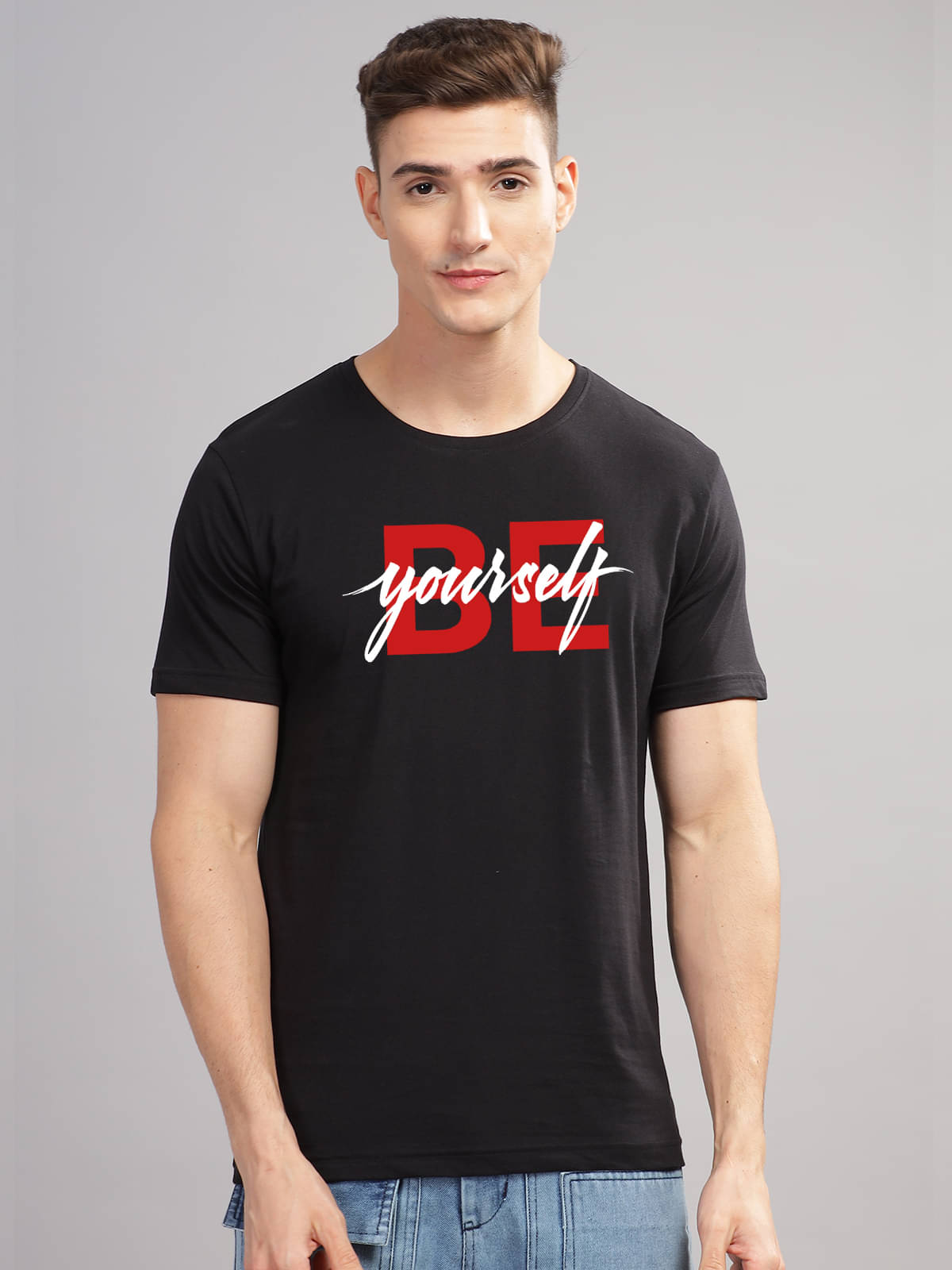     			Adro Men Cotton Blend Regular Fit Printed T-Shirt ( Black )