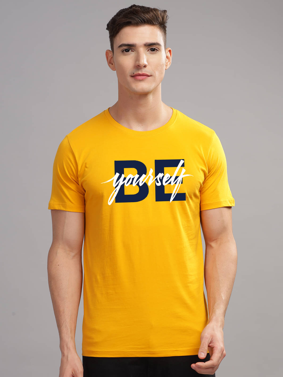    			Adro Men Cotton Blend Regular Fit Printed T-Shirt ( Mustard )
