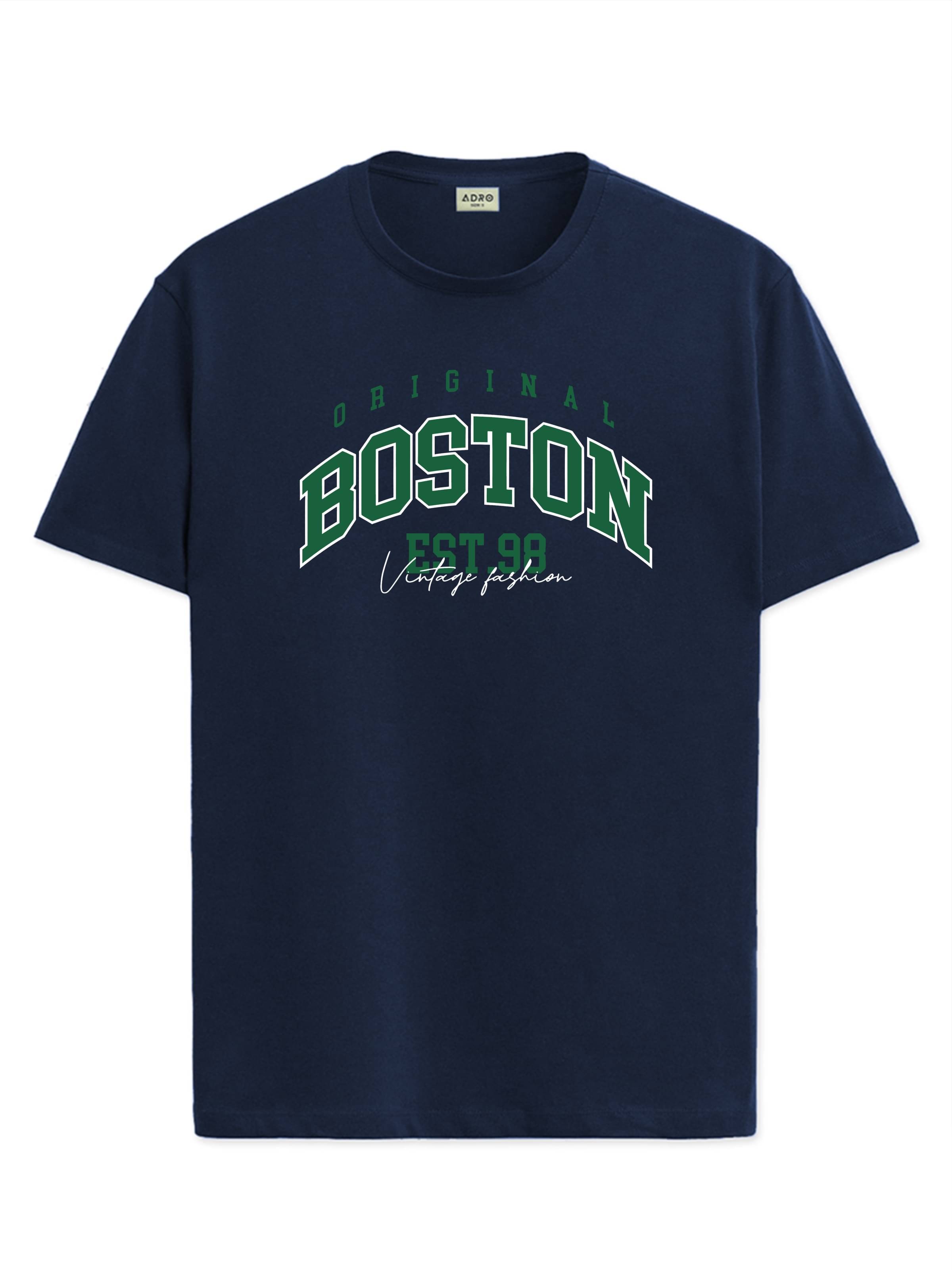     			Adro Men Cotton Blend Regular Fit Printed T-Shirt ( Navy Blue )