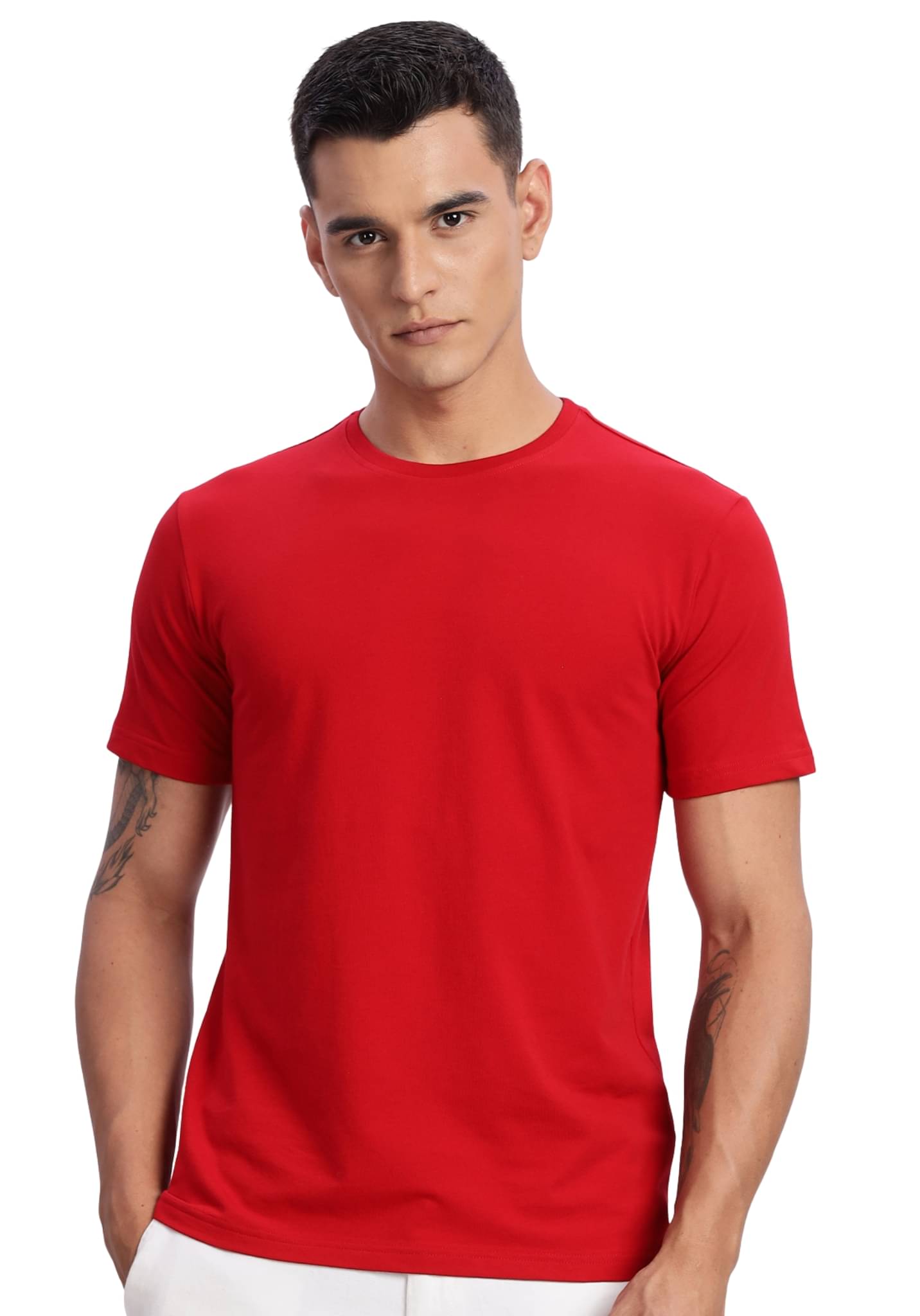     			Adro Men Cotton Blend Regular Fit Solid T-Shirt ( Red )