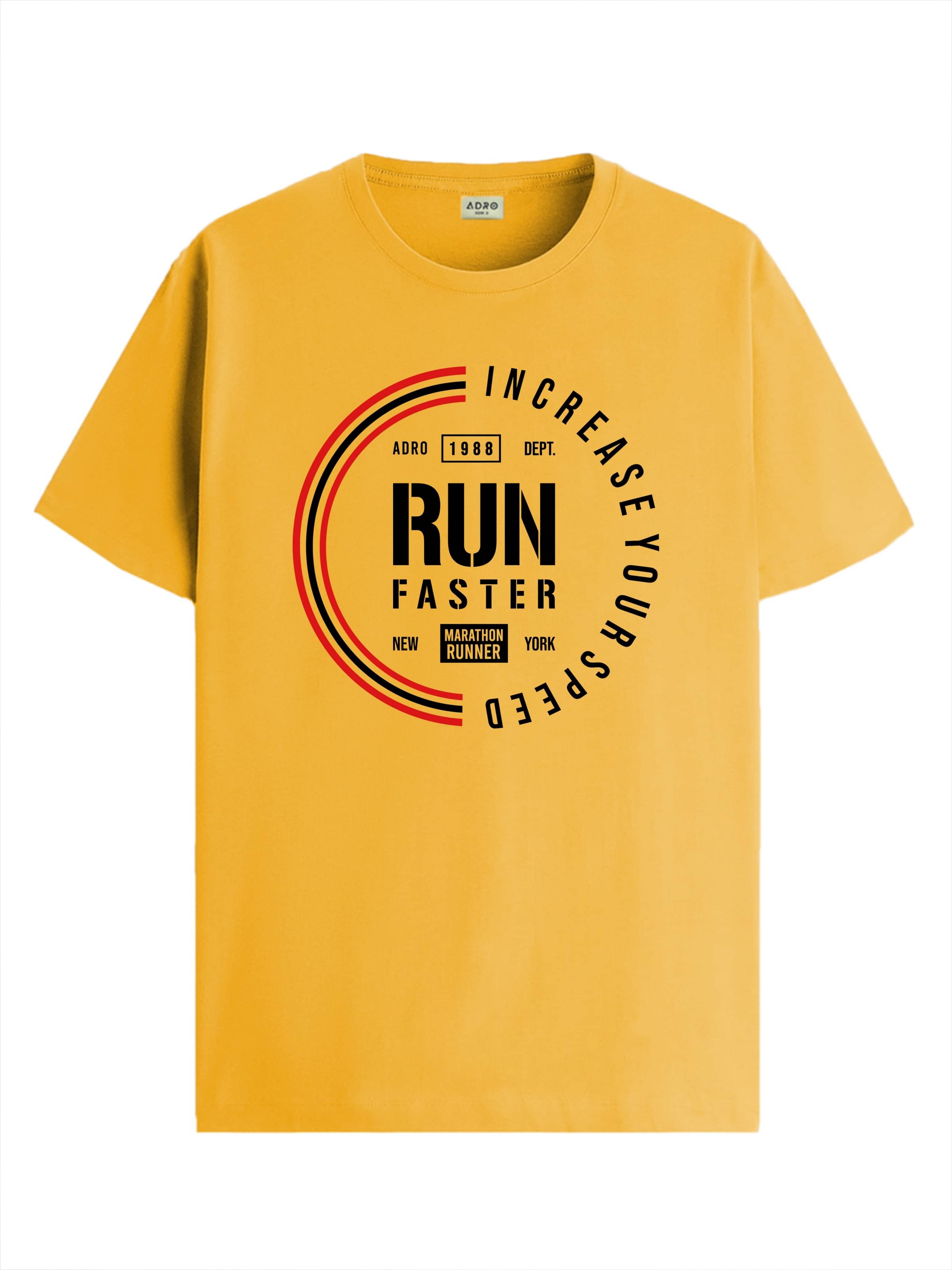     			Adro Men Cotton Blend Regular Fit Printed T-Shirt ( Mustard )