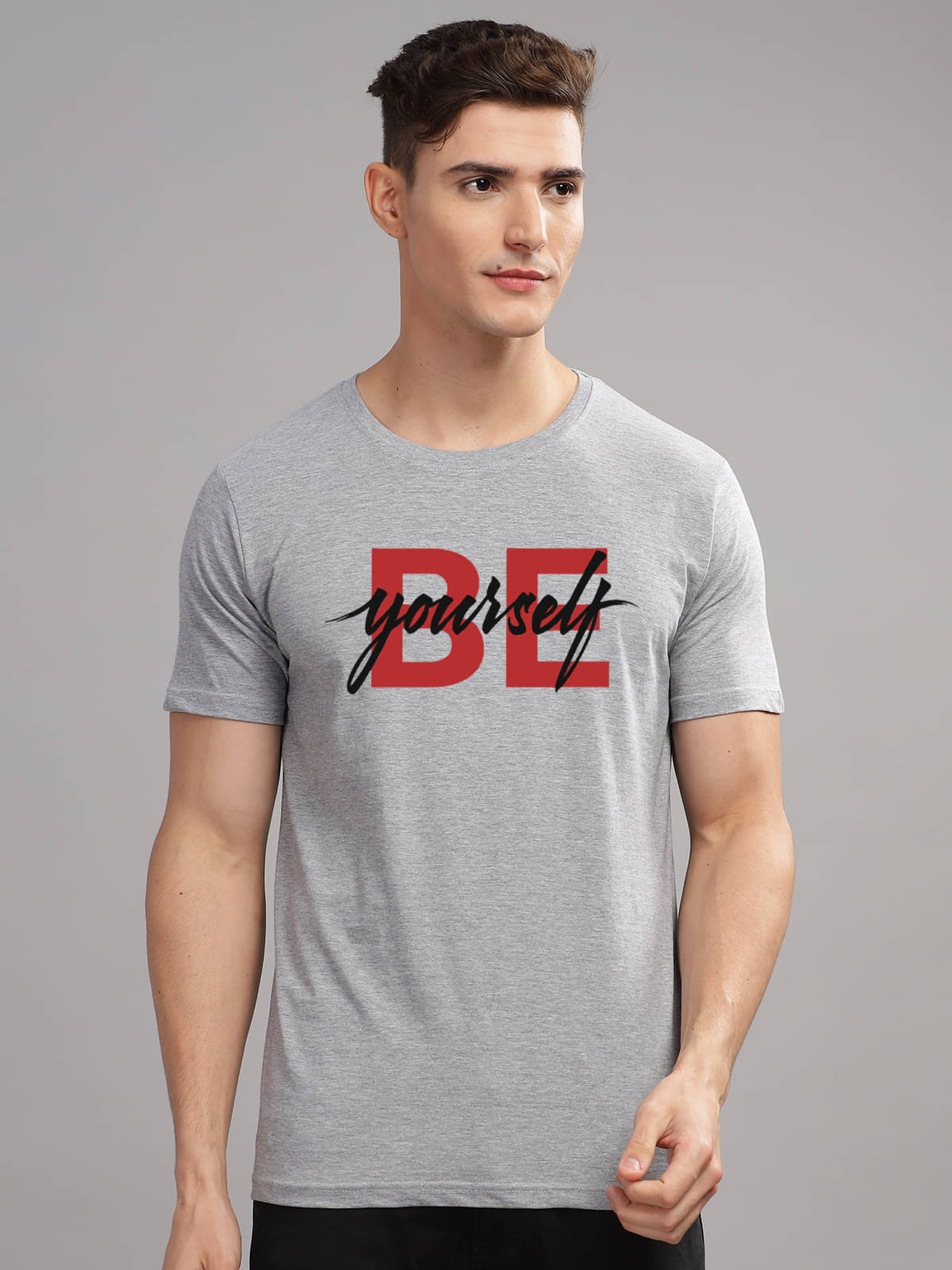     			Adro Men Cotton Blend Regular Fit Printed T-Shirt ( Grey )