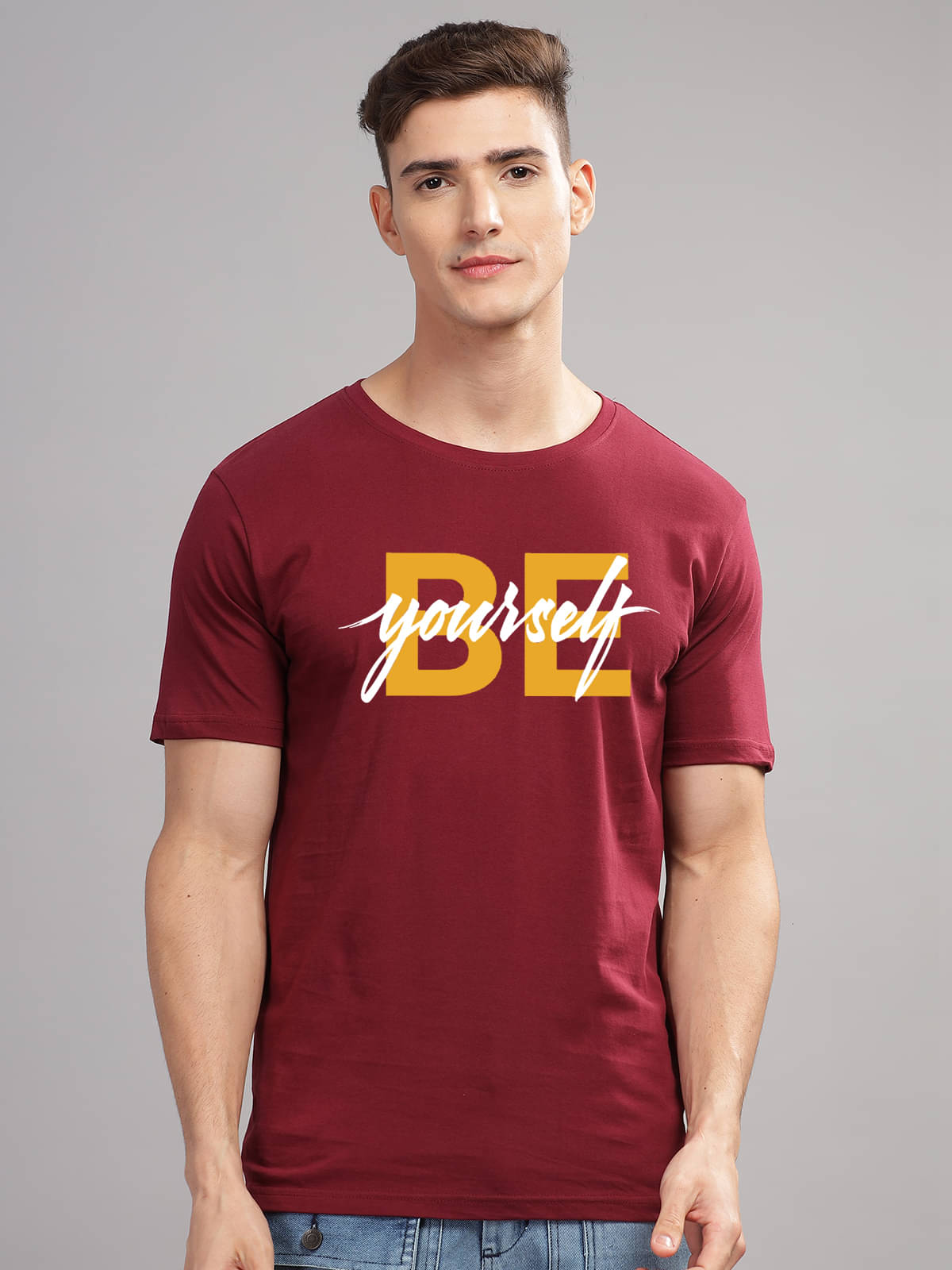 Adro Men Cotton Blend Regular Fit Printed T-Shirt ( Maroon )     			Adro Men Cotton Blend Regular Fit Printed T-Shirt ( Maroon )