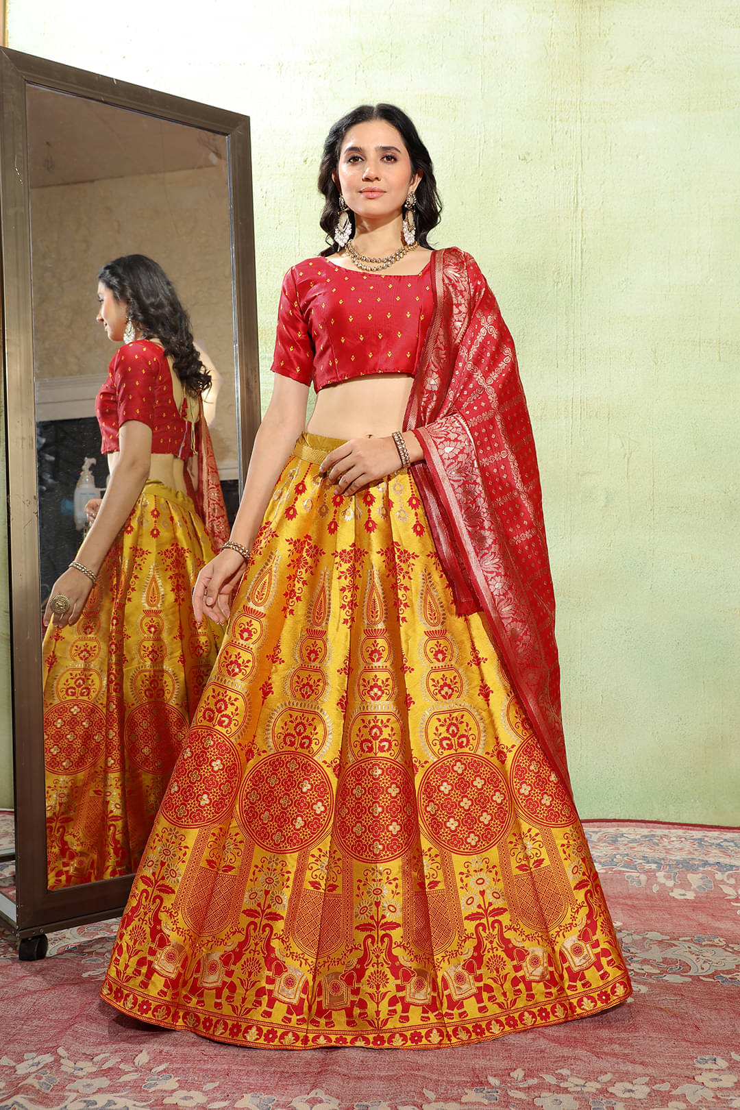     			Apnisha Women Art Silk Saree Style Unstitched Lehenga Choli ( Yellow )