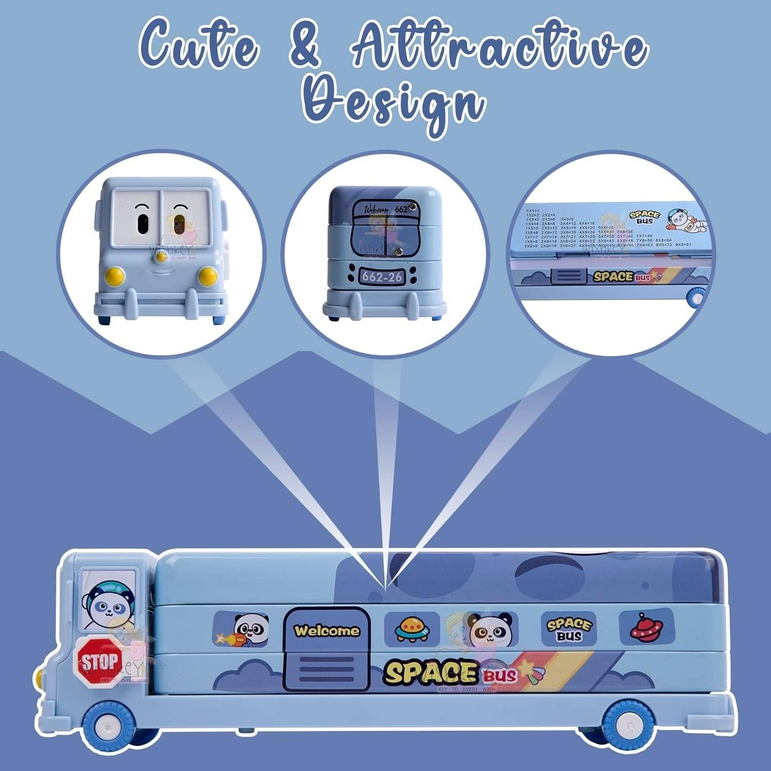 Asera Space Metal Pencil Box in Bus Shape with Moving Wheels for Kids (Space) Asera Space Metal Pencil Box in Bus Shape with Moving Wheels for Kids (Space)