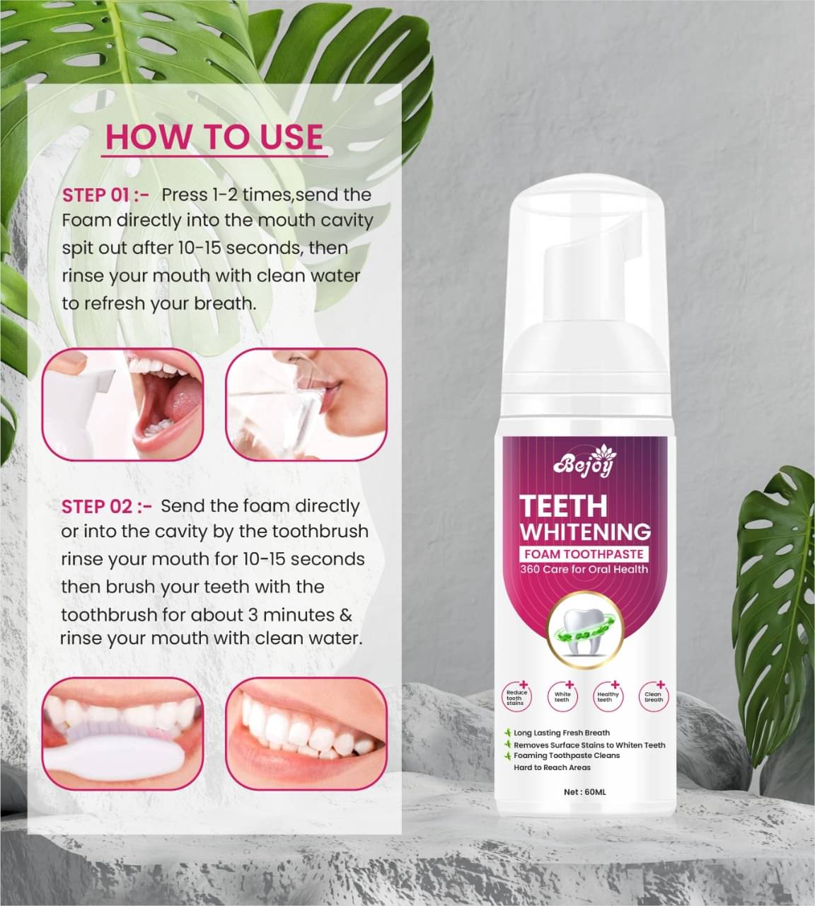 BEJOY Teeth whitening foaming Mouthwash Spray 60 mL BEJOY Teeth whitening foaming Mouthwash Spray 60 mL