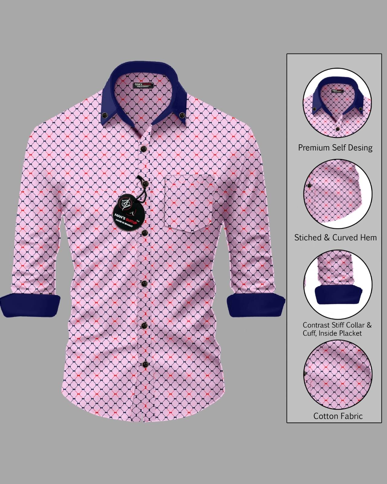     			BLACK DARK Cotton Blend Regular Fit Printed Full Sleeves Men's Casual Shirt - Pink ( Pack of 1 )
