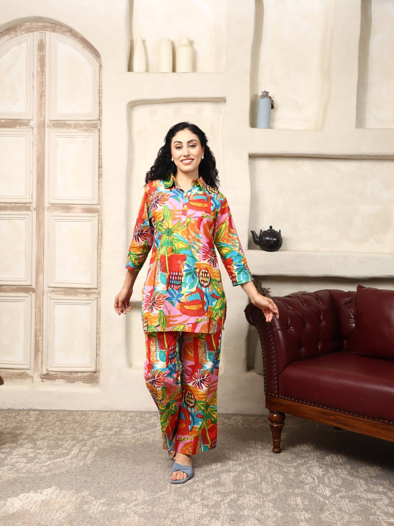     			Flavia Creation Women Printed Top With Trousers Co-Ord Set ( Multicolor )
