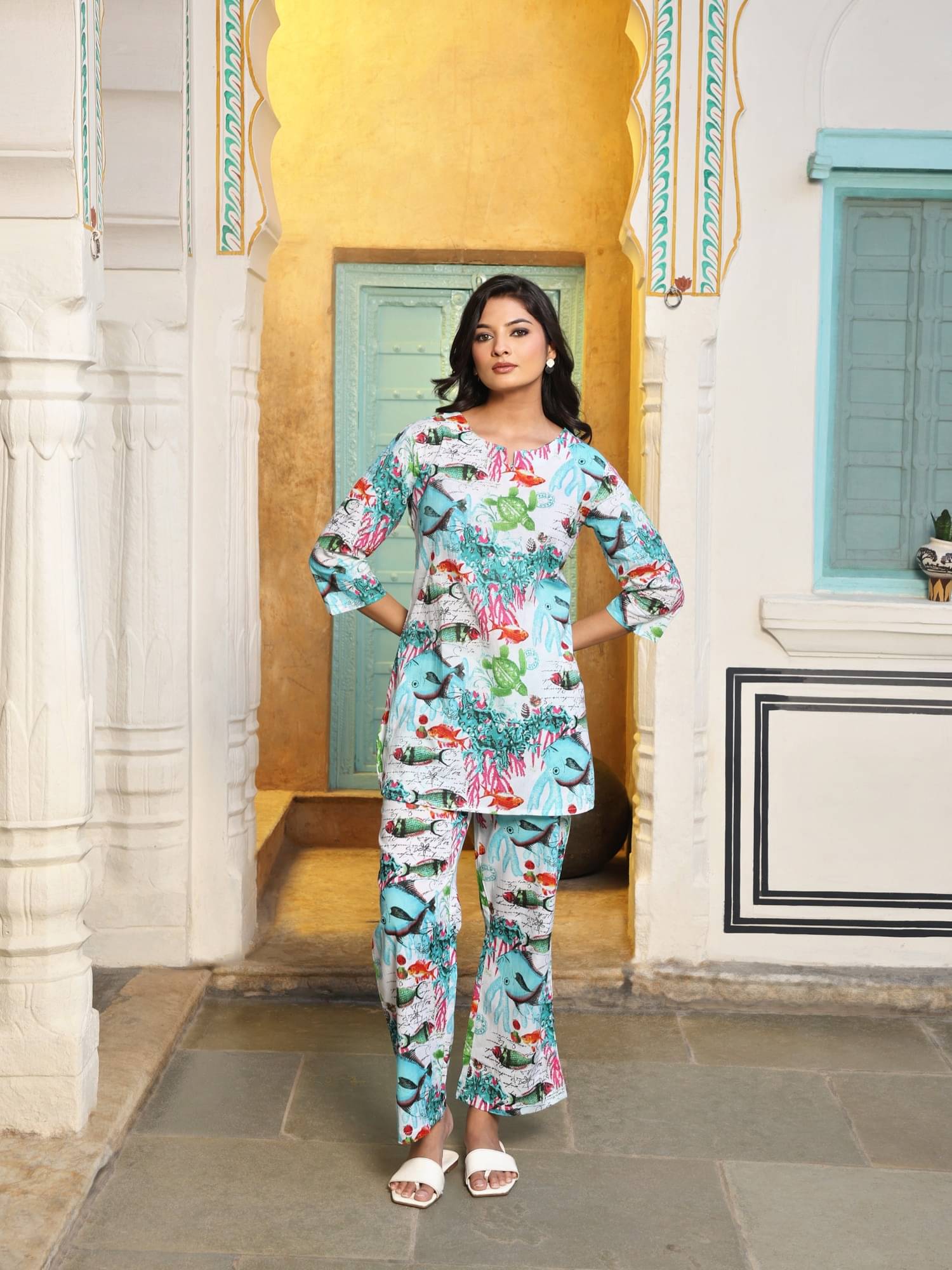     			Flavia Creation Women Printed Top With Trousers Co-Ord Set ( Multicolor )