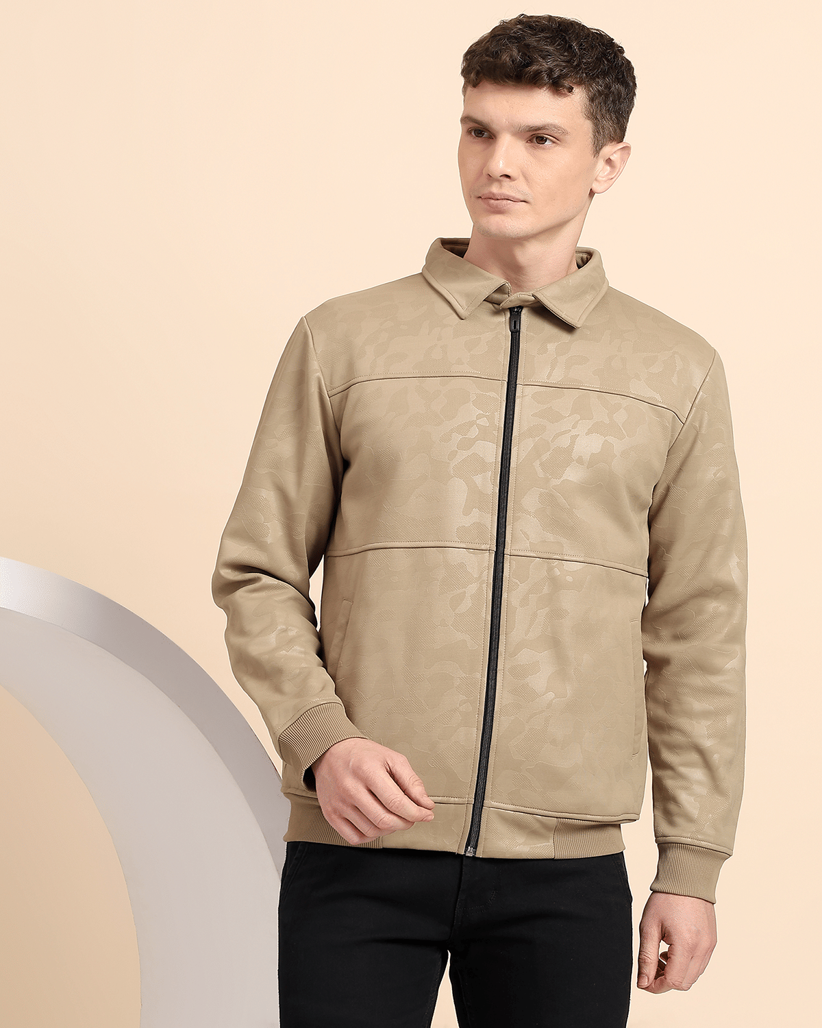     			Glito Fleece Polo Collar Men's Sweatshirt - Beige ( Pack of 1 )