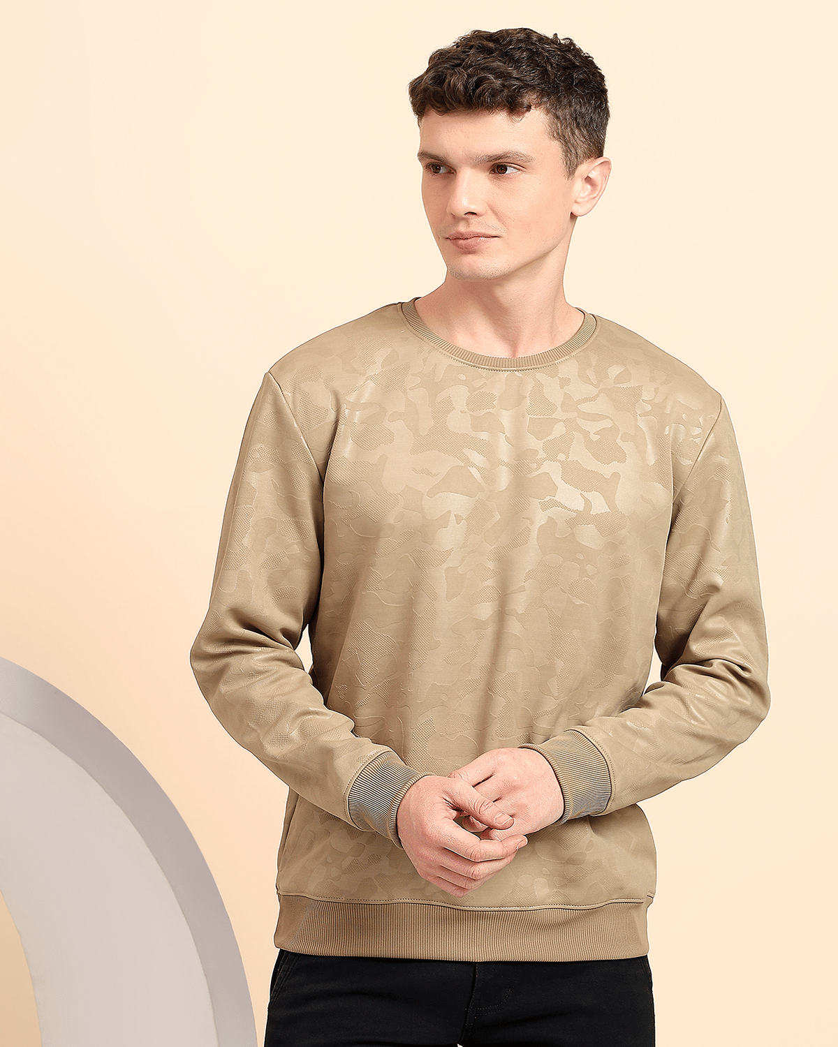     			Glito Fleece Round Neck Men's Sweatshirt - Beige ( Pack of 1 )
