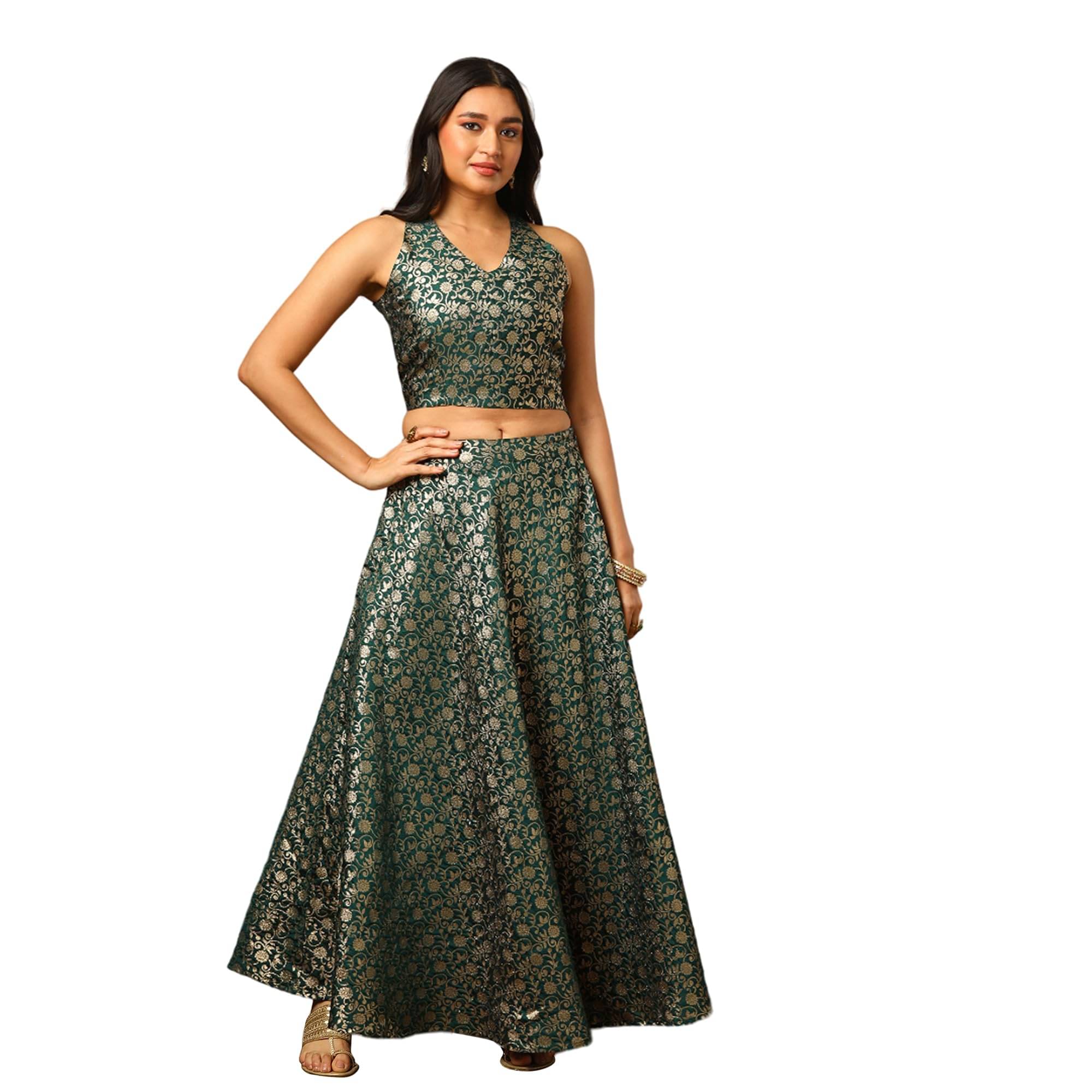     			Globus Women Brocade Flared Ready To Wear Lehenga Choli ( Green )