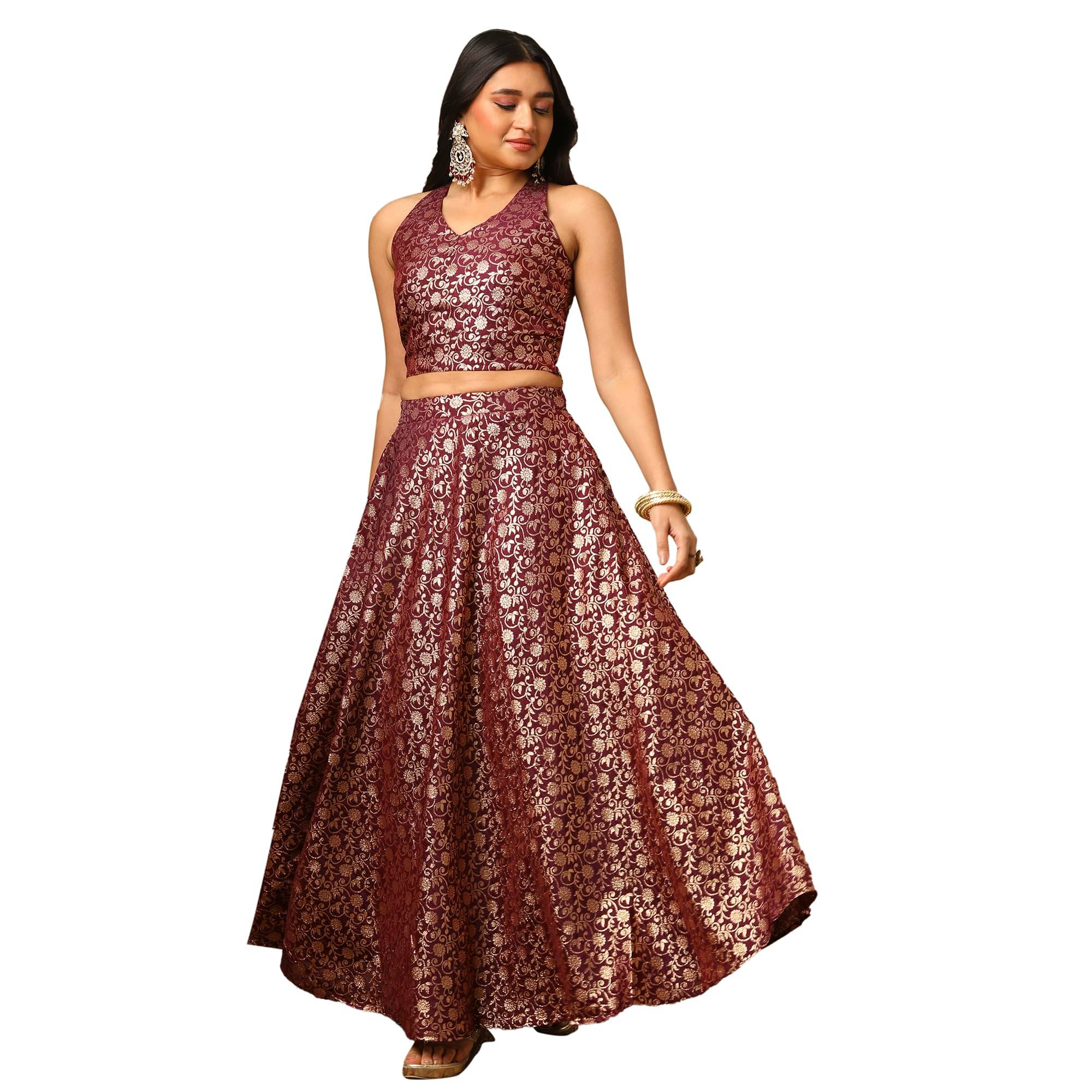     			Globus Women Brocade Flared Ready To Wear Lehenga Choli ( Wine )