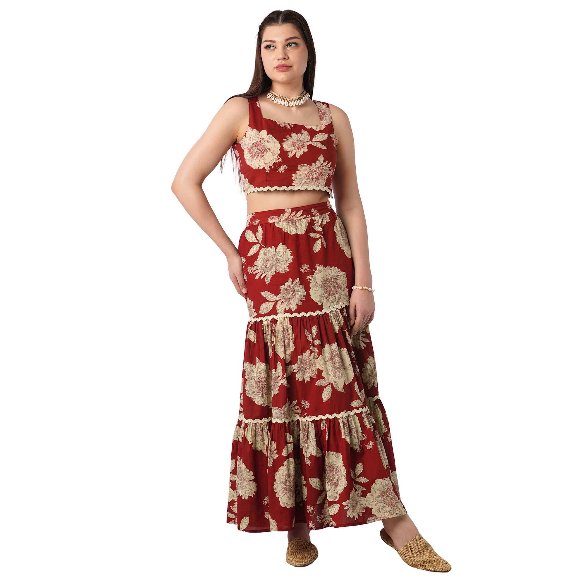     			Globus Women Cotton Blend Flared Ready To Wear Lehenga Choli ( Red )