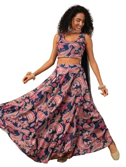     			Globus Women Cotton Flared Ready To Wear Lehenga Choli ( Blue )