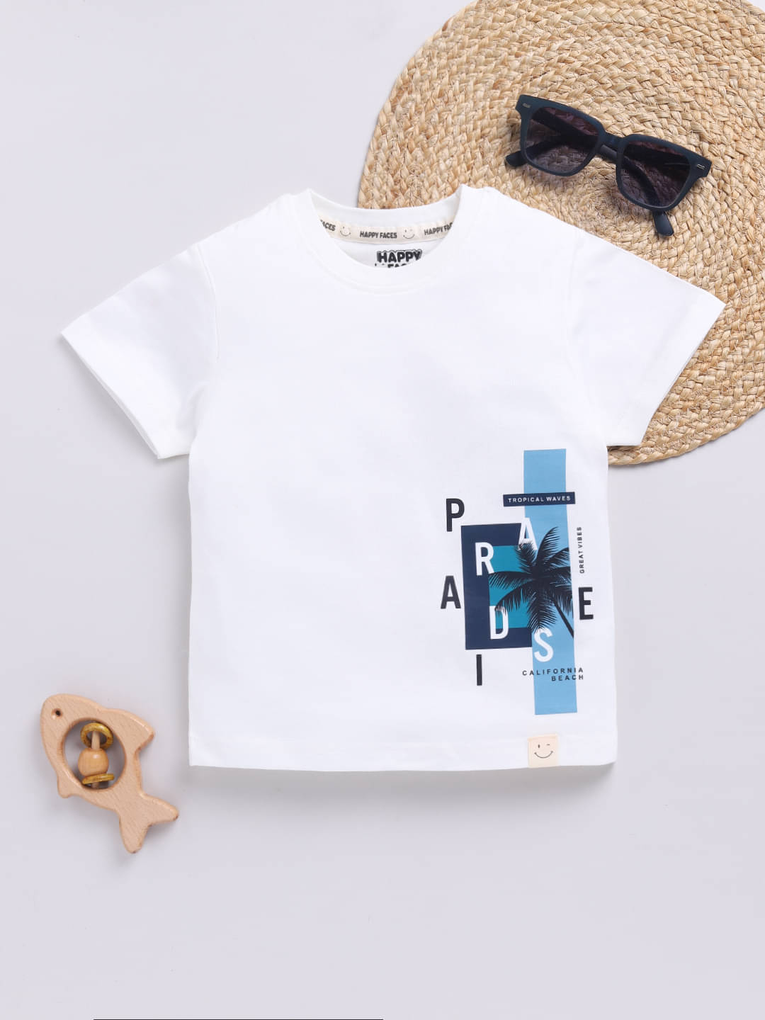     			HAPPY FACES Pack of 1 Boys Cotton T-Shirt ( Off White )