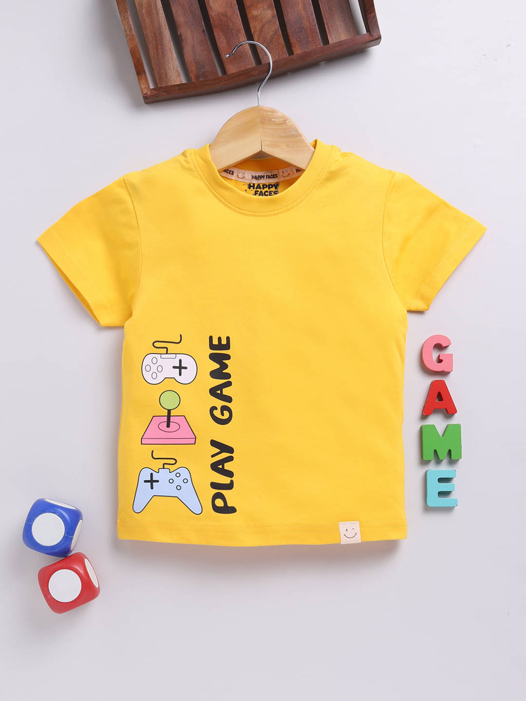     			HAPPY FACES Pack of 1 Boys Cotton T-Shirt ( Yellow )