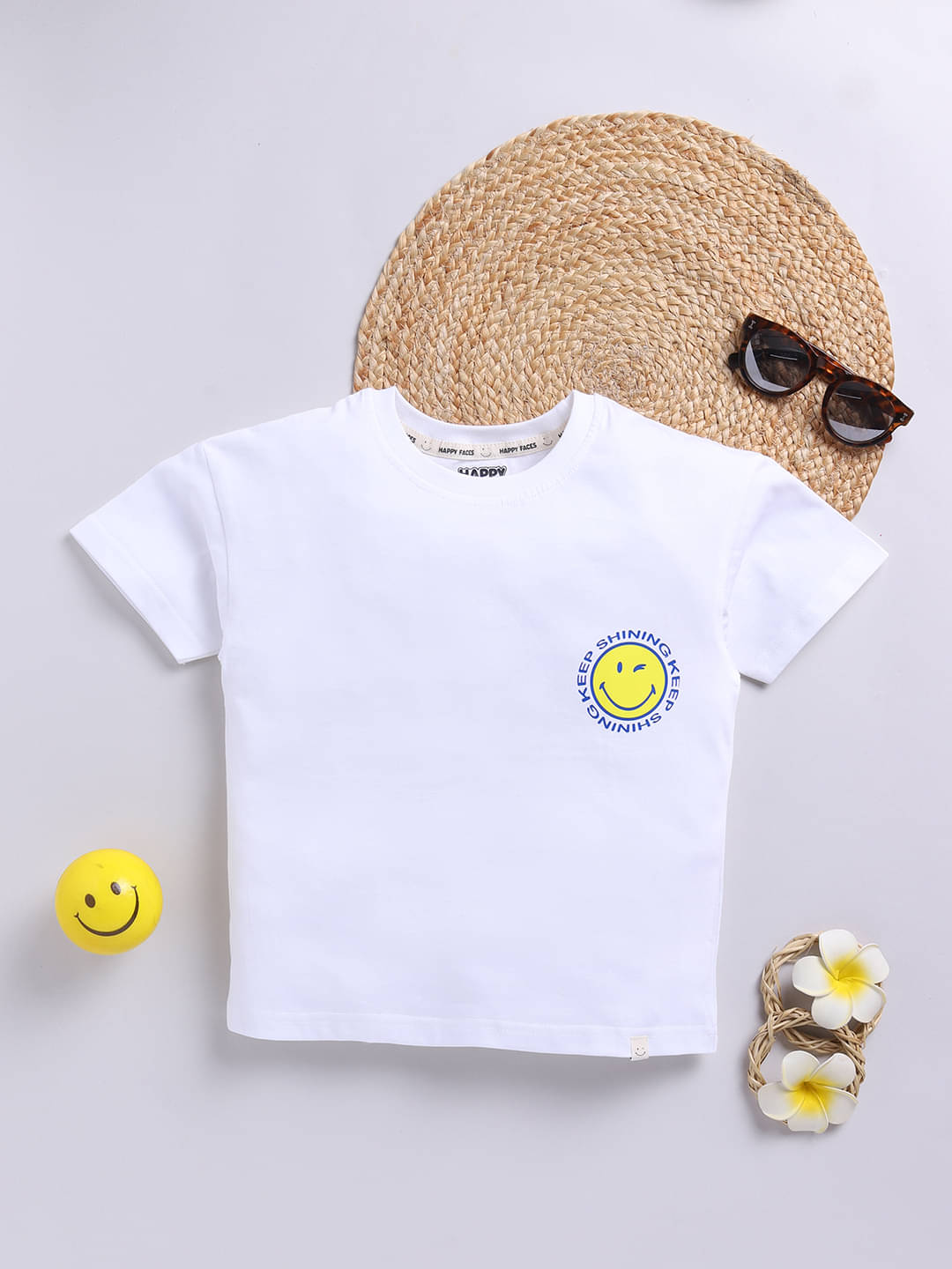     			HAPPY FACES Pack of 1 Boys Cotton T-Shirt ( White )