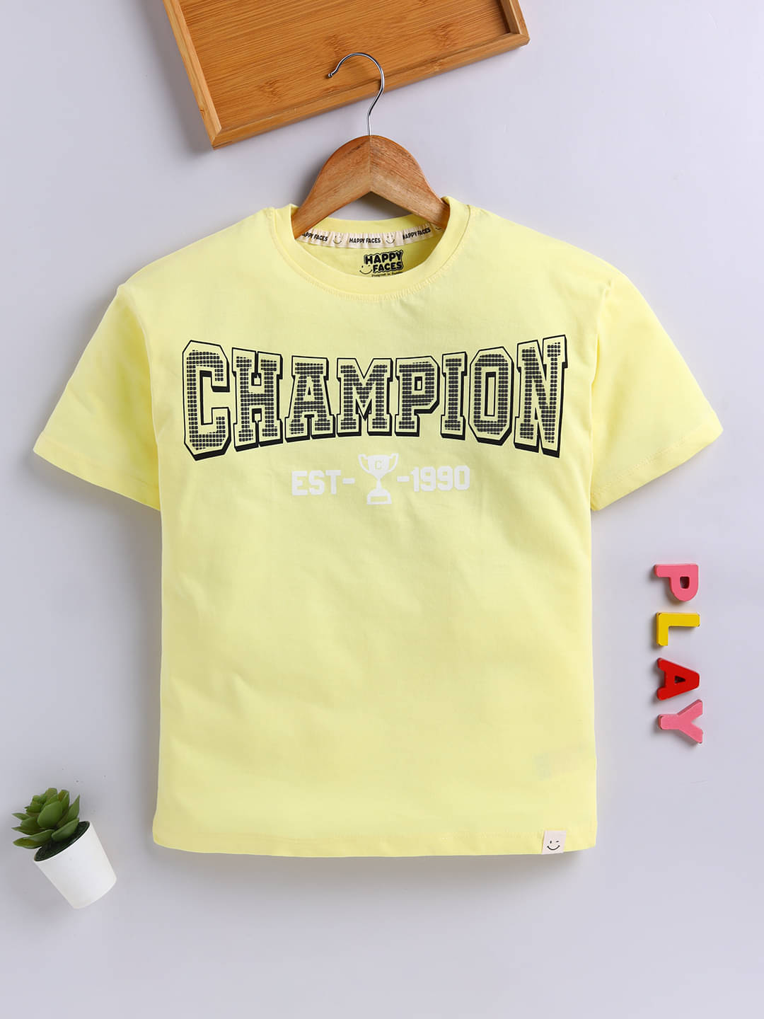     			HAPPY FACES Pack of 1 Boys Cotton T-Shirt ( Yellow )