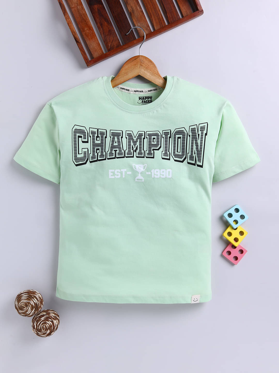     			HAPPY FACES Pack of 1 Boys Cotton T-Shirt ( Green )