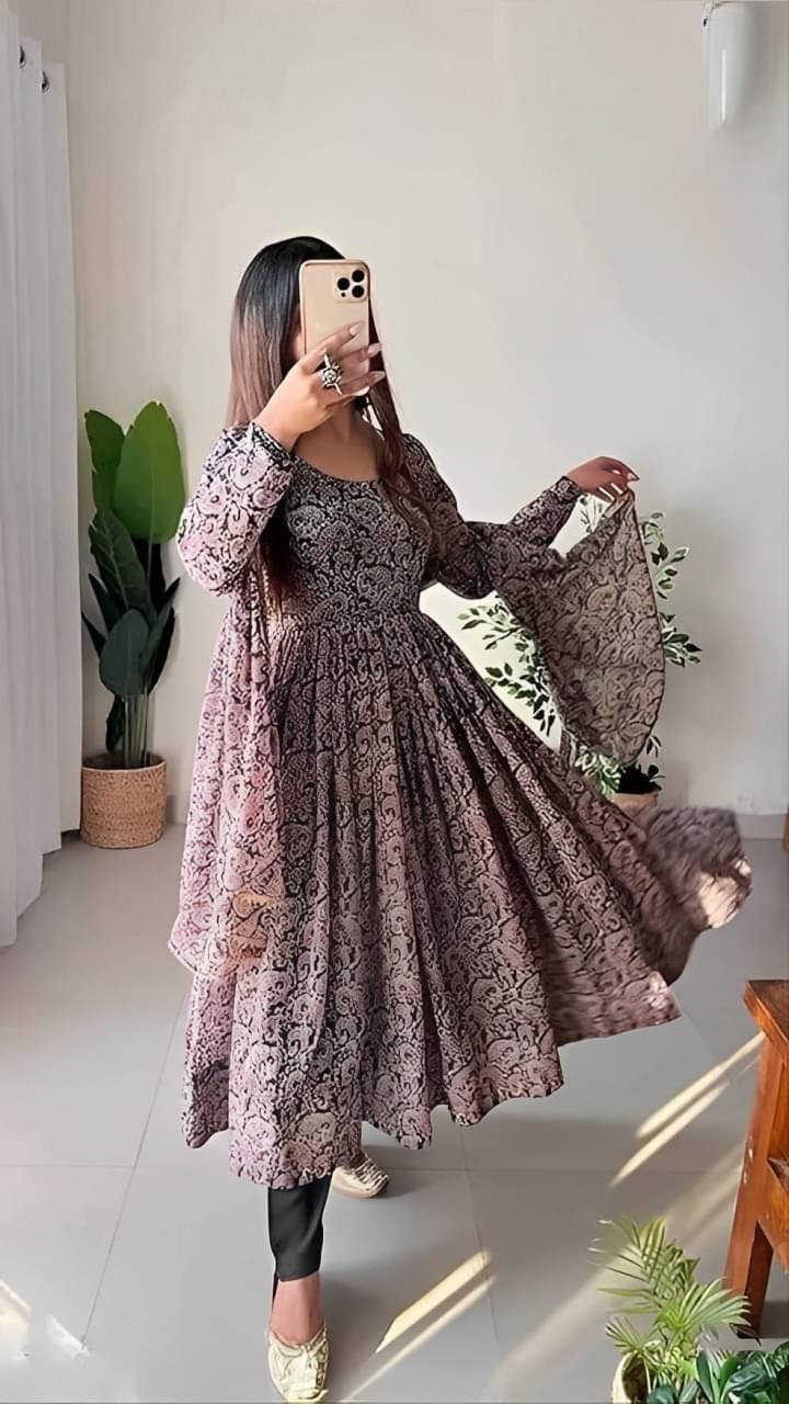 HELWIN DESIGNER Women Georgette Anarkali Stitched Ethnic Gown ( Black ) HELWIN DESIGNER Women Georgette Anarkali Stitched Ethnic Gown ( Black )