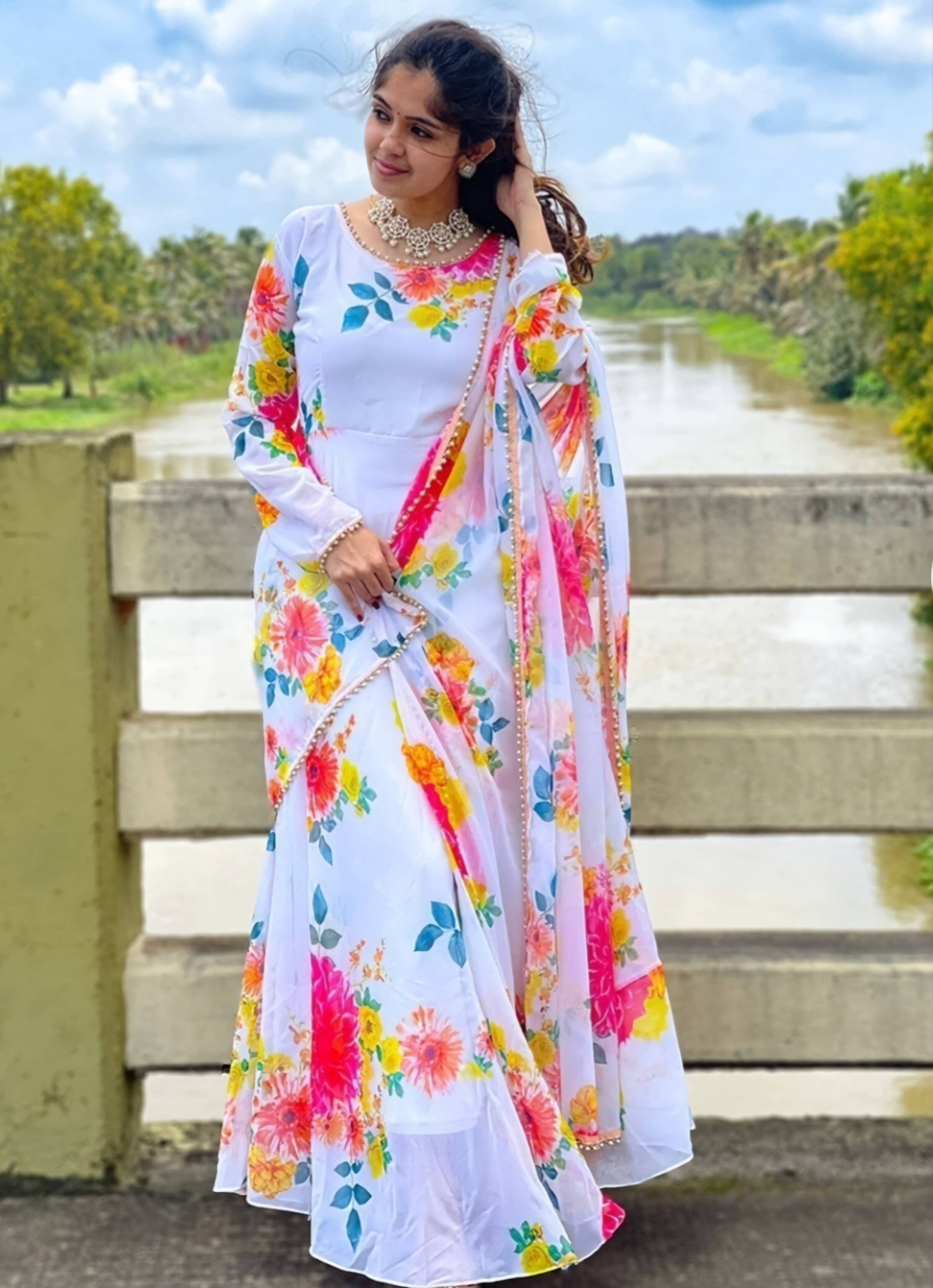     			HELWIN DESIGNER Women Georgette Anarkali Stitched Ethnic Gown ( Multicolor )