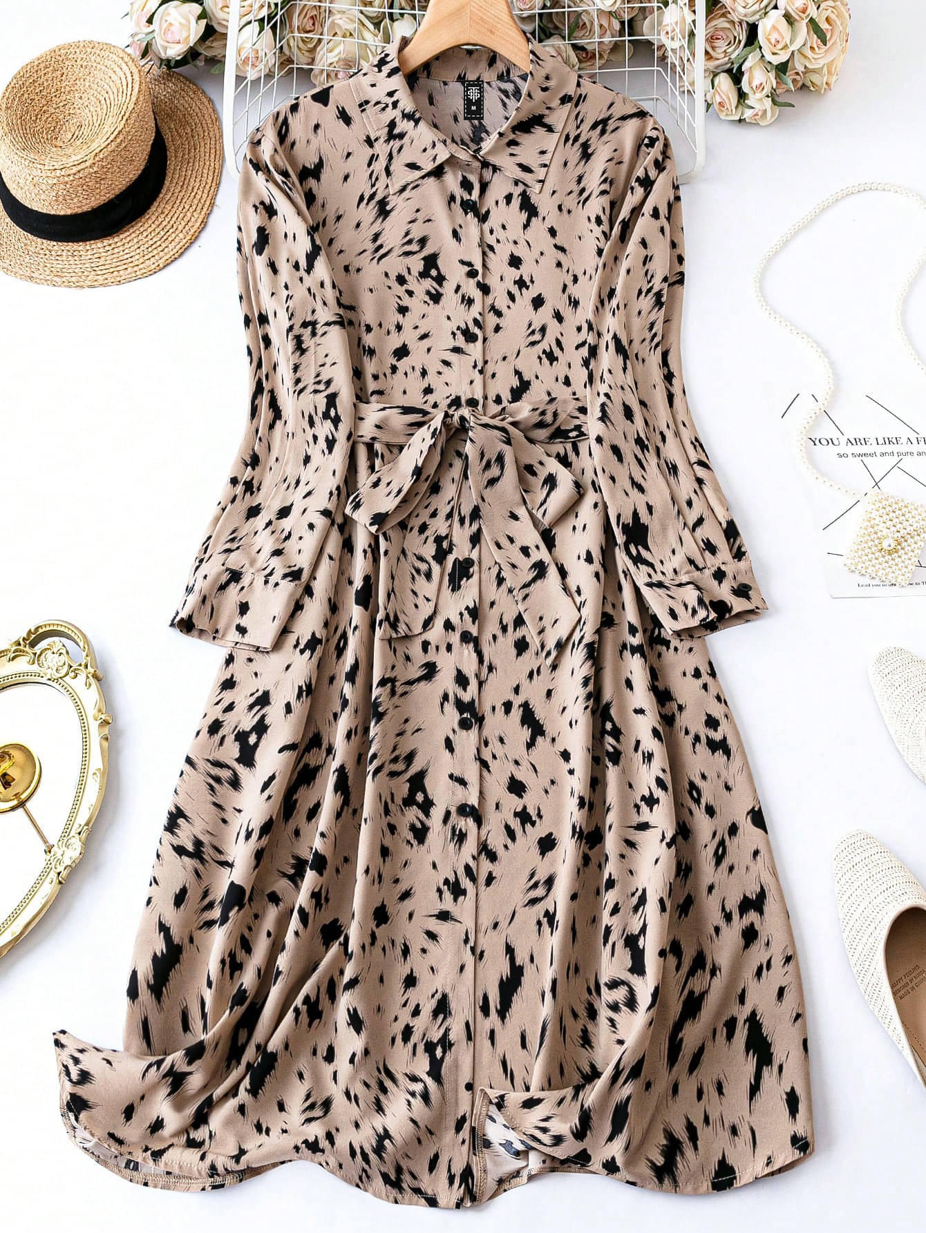     			Honky Tonky Women Polyester Printed Shirt Dress ( Brown )