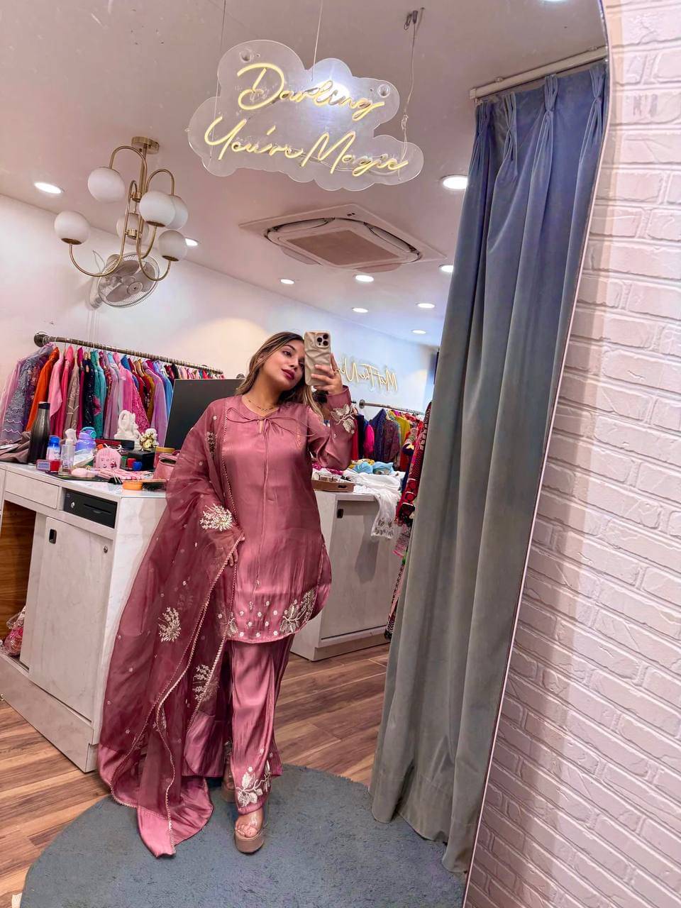     			INDIAN SILKS Women Crepe Embroidered Straight Kurti With Pants ( Pink )