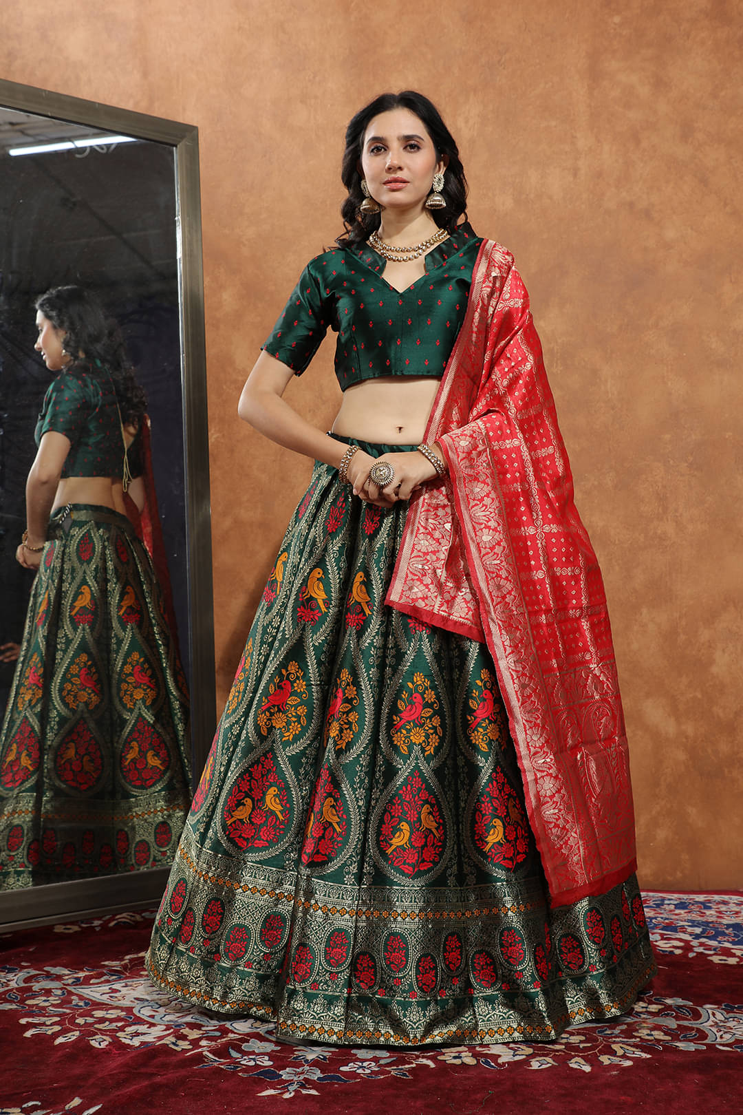     			KV Fashion Women Art Silk Saree Style Semi Stitched Lehenga Choli ( Green )
