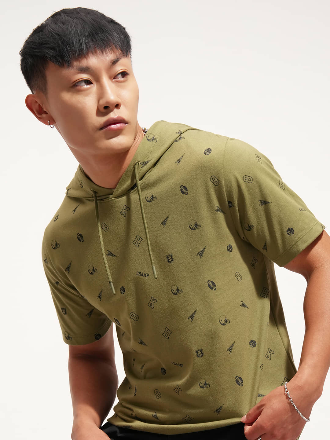 Ketch Men Cotton Blend Slim Fit Printed T-Shirt ( Olive )