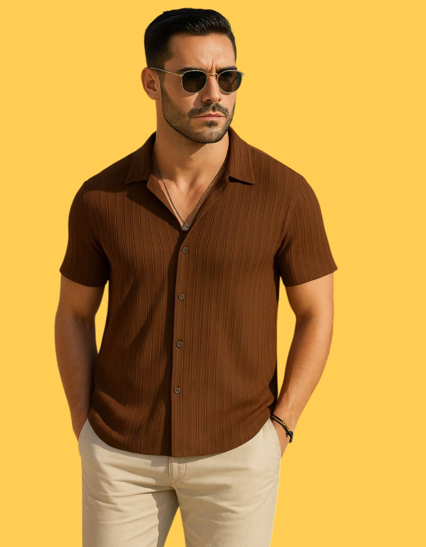 Kintu Parantu Polyester Regular Fit Solids Half Sleeves Men's Casual Shirt - Brown ( Pack of 1 )     			Kintu Parantu Polyester Regular Fit Solids Half Sleeves Men's Casual Shirt - Brown ( Pack of 1 )
