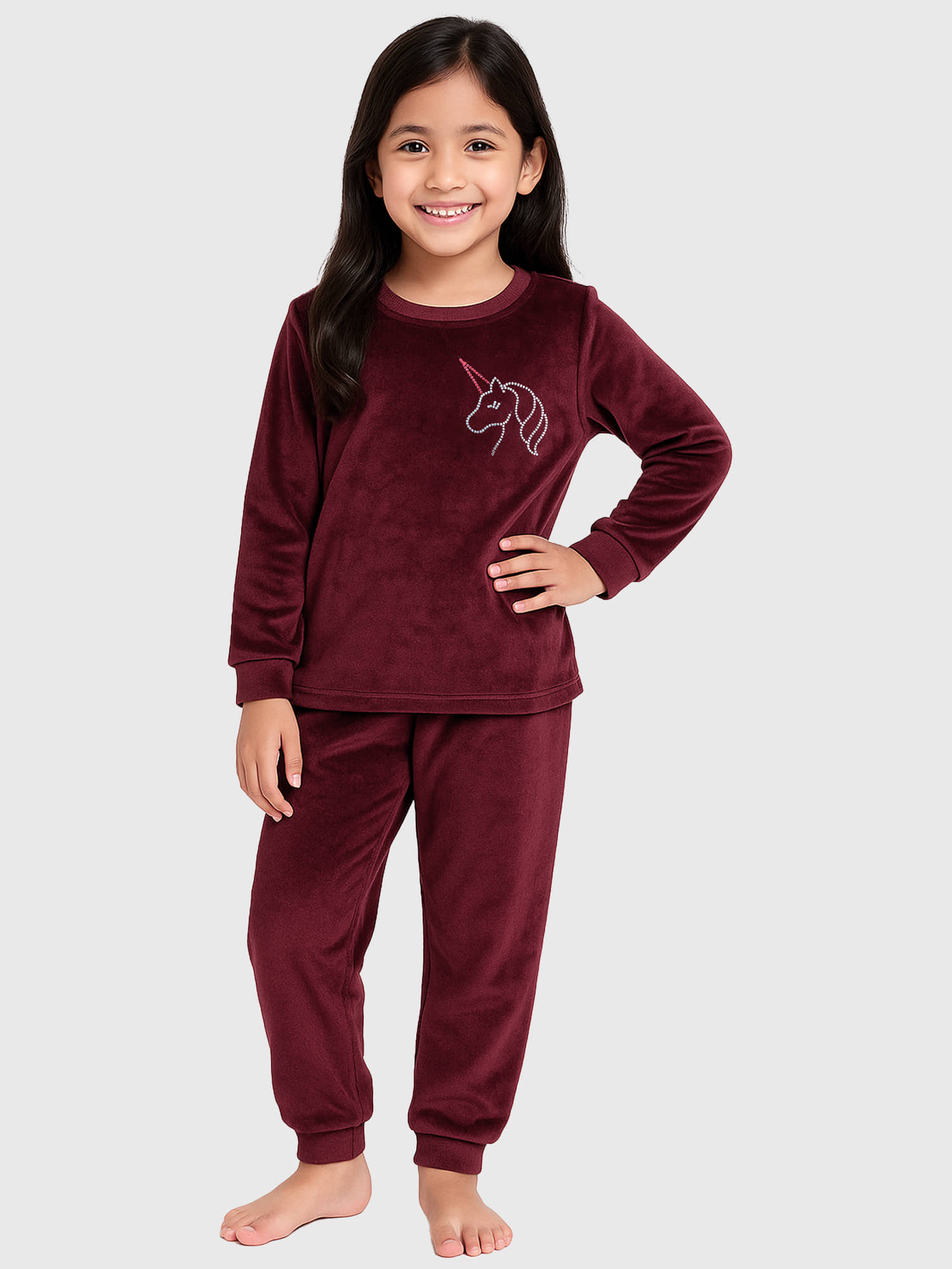 Kuchipoo Pack of 1 Girls Velvet T-shirt & Trackpants ( Maroon )