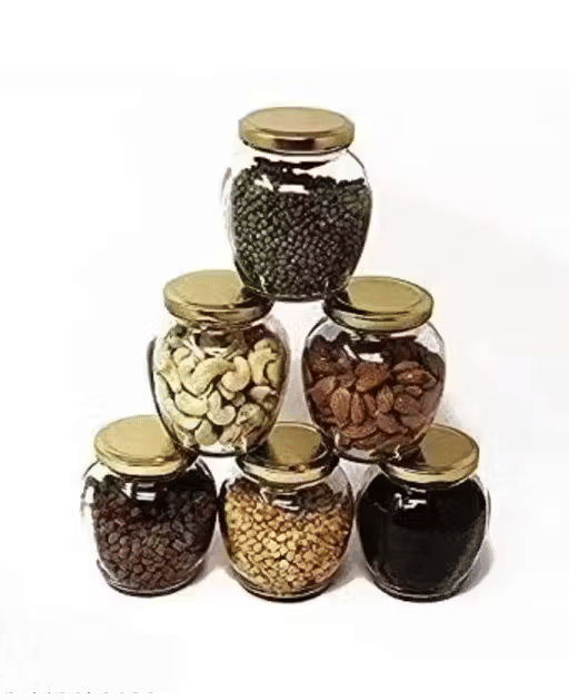     			Mahant mini oil mill Glass Brown Silver Food Container ( Set of 6 )