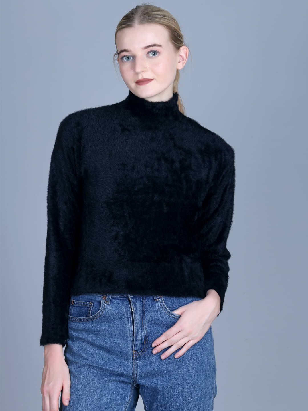    			OBAAN Acrylic High Neck Women's Pullovers - Black ( Pack of 1 )