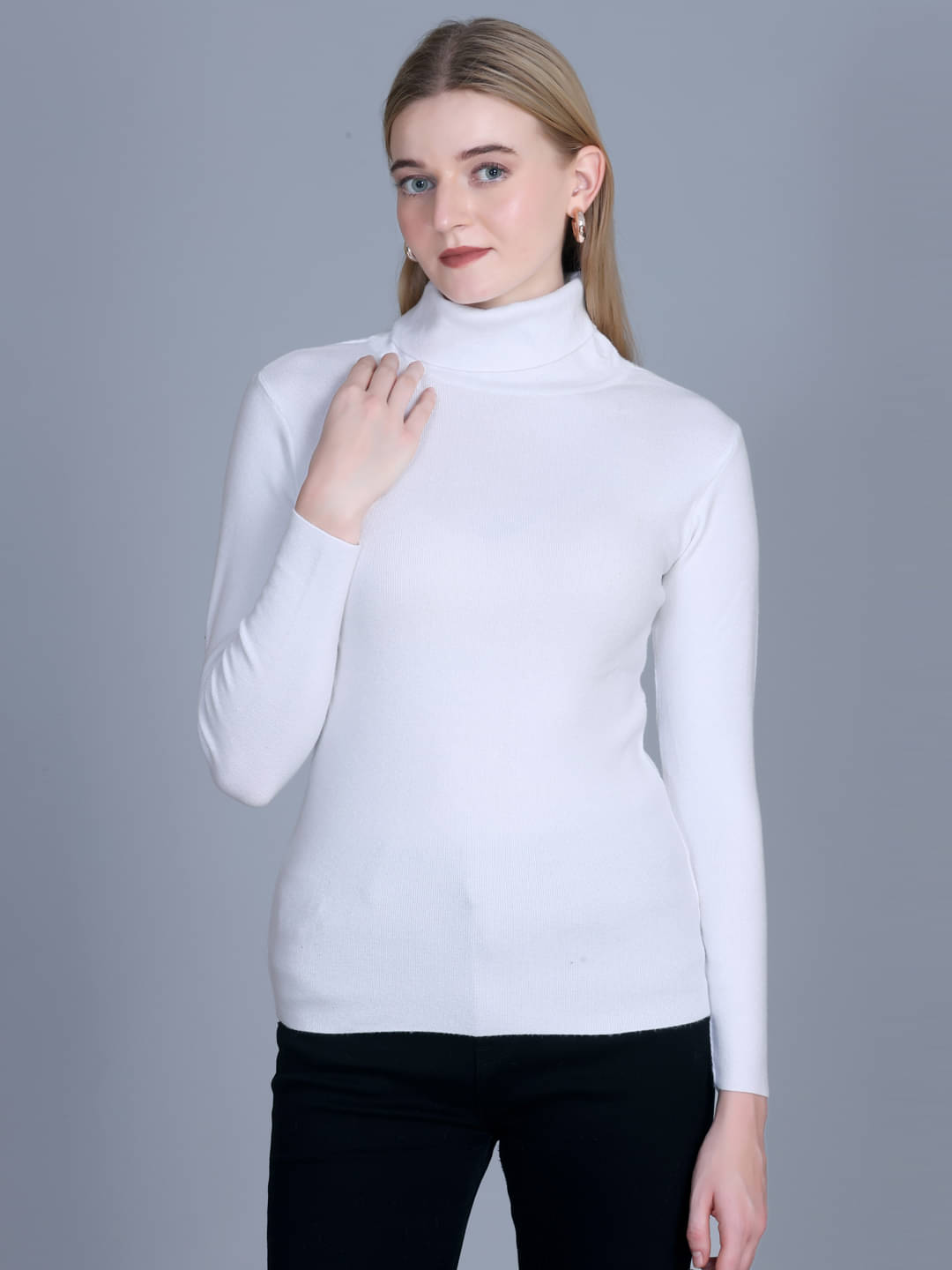     			OBAAN Acrylic High Neck Women's Pullovers - White ( Pack of 1 )