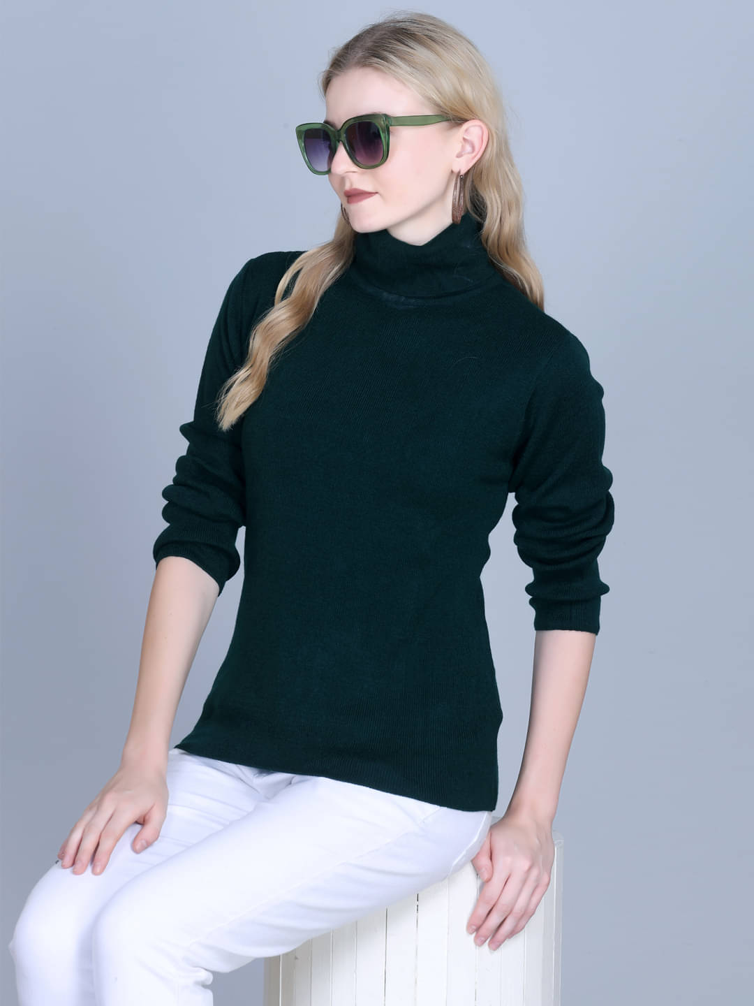     			OBAAN Acrylic High Neck Women's Pullovers - Dark Green ( Pack of 1 )