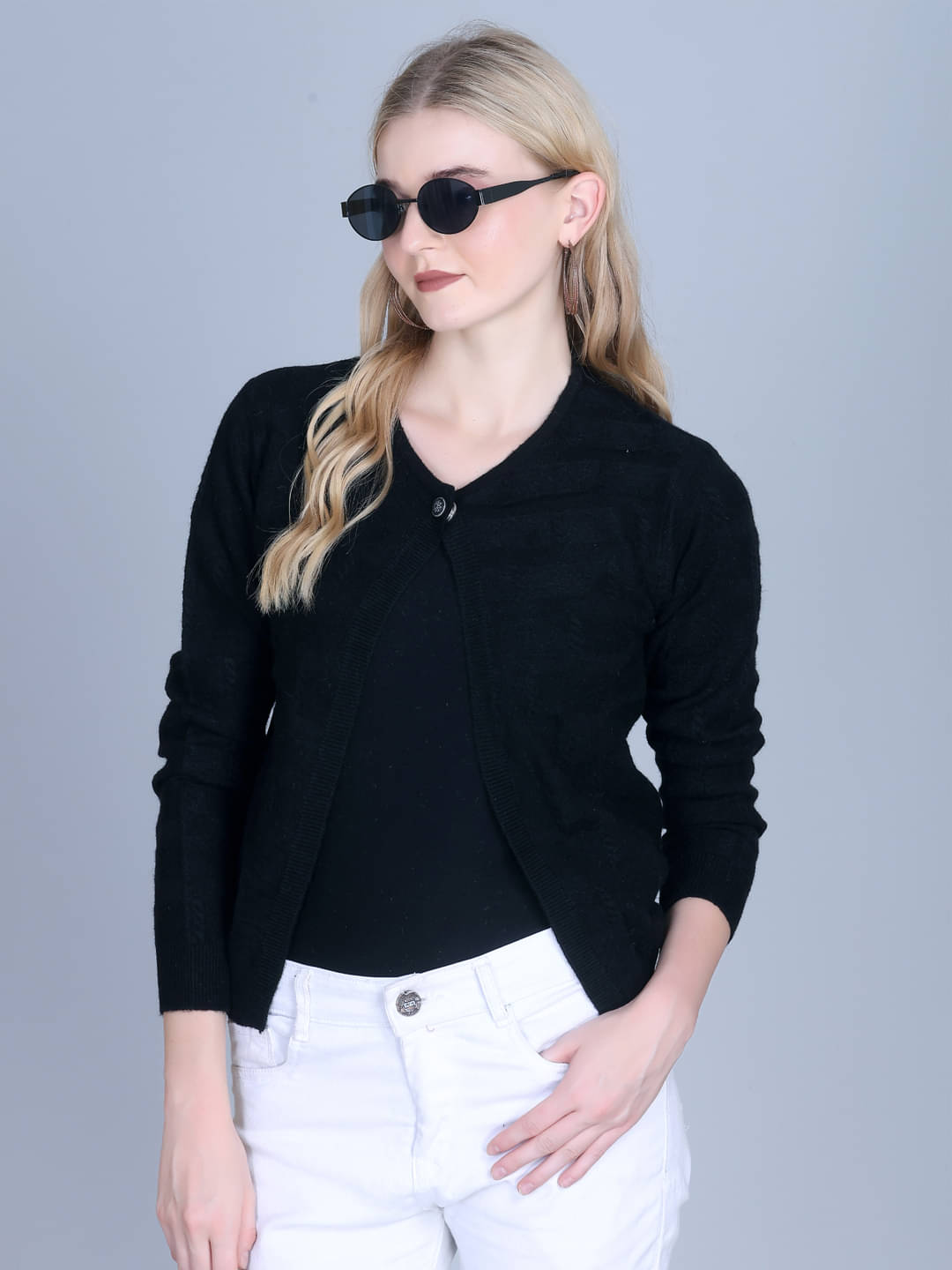     			OBAAN Acrylic V Neck Women's Buttoned Cardigans - Black ( Pack of 1 )