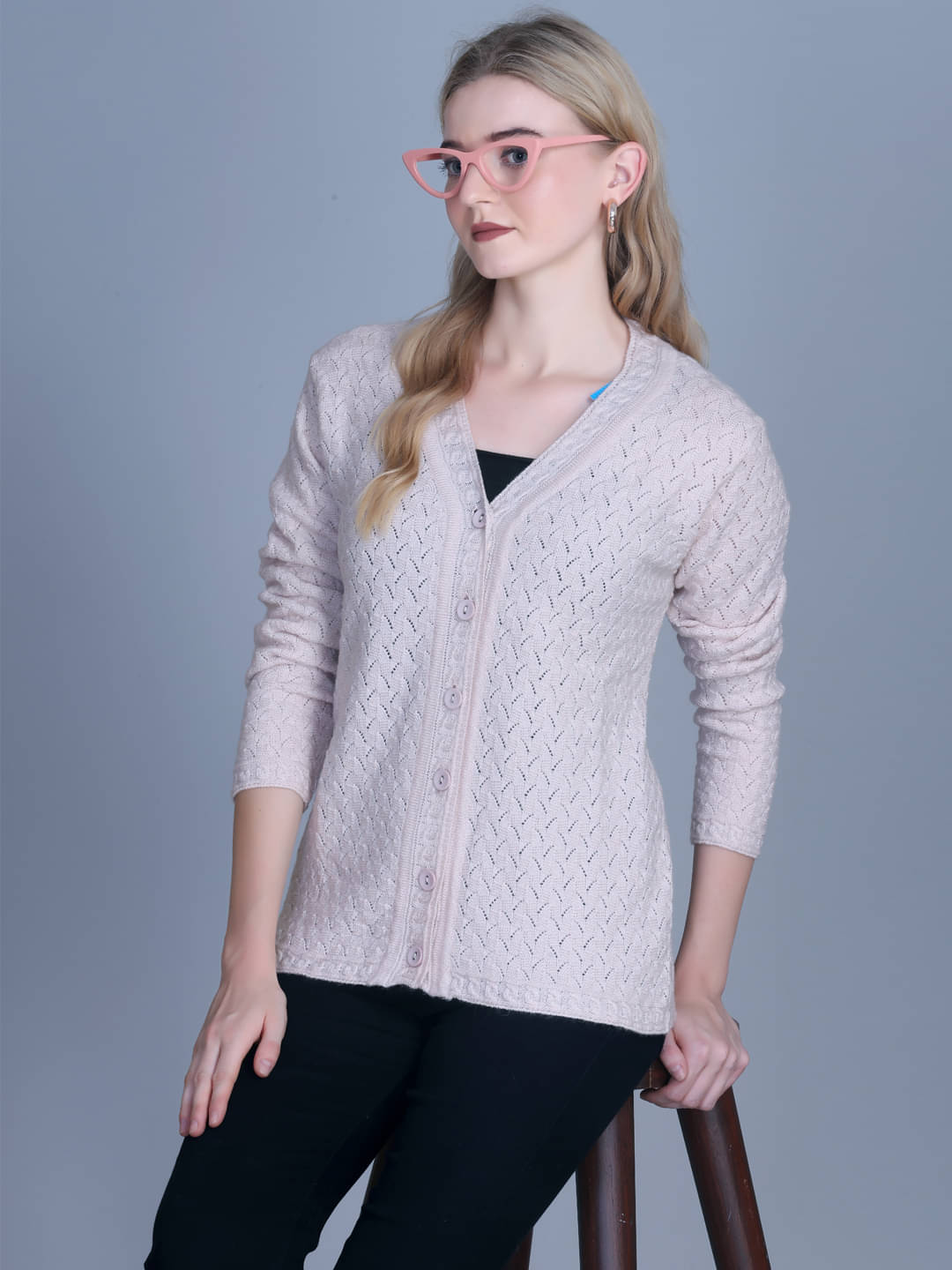     			OBAAN Acrylic V Neck Women's Buttoned Cardigans - Off White ( Pack of 1 )