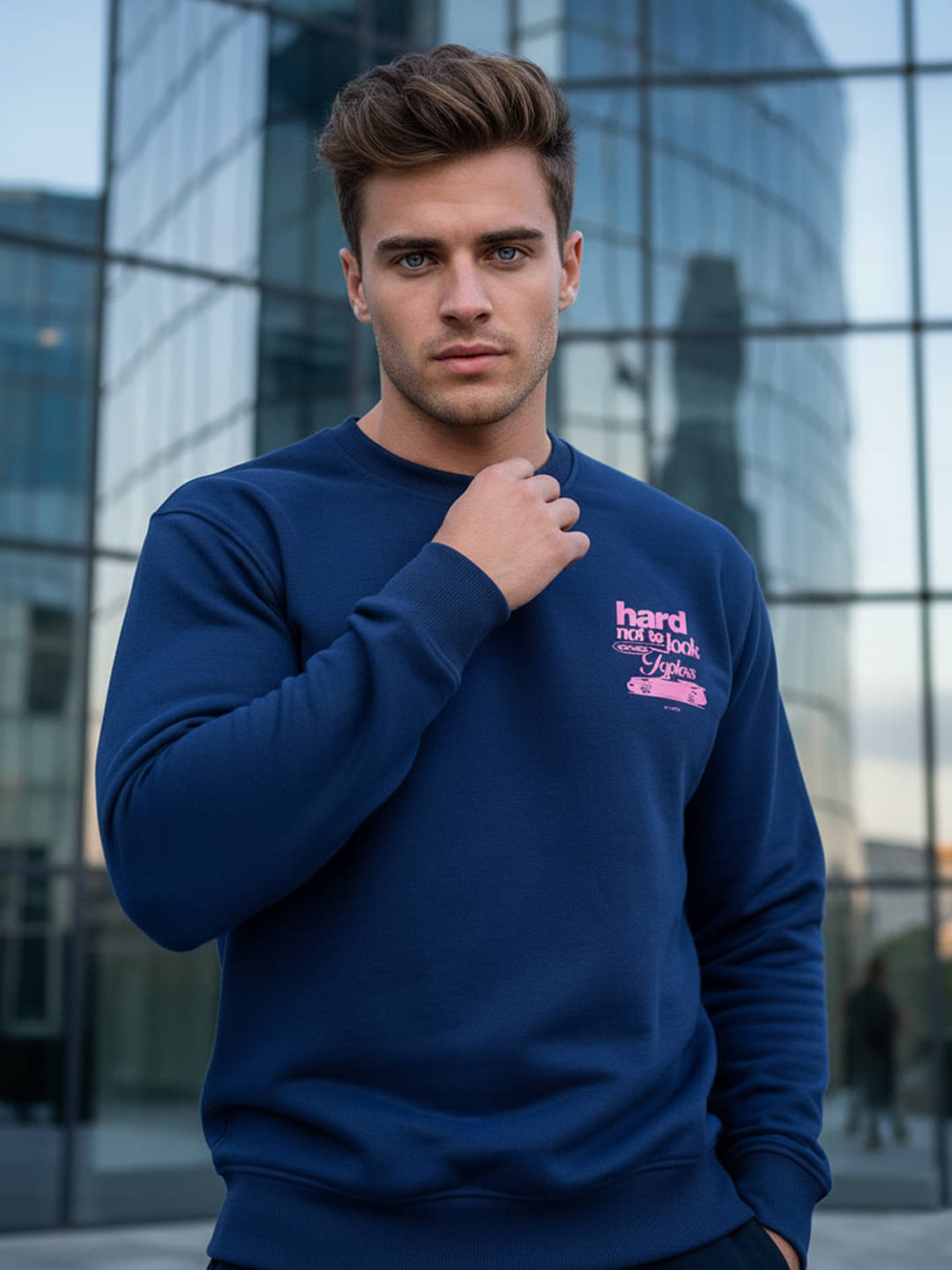     			OBAAN Fleece Round Neck Men's Sweatshirt - Blue ( Pack of 1 )