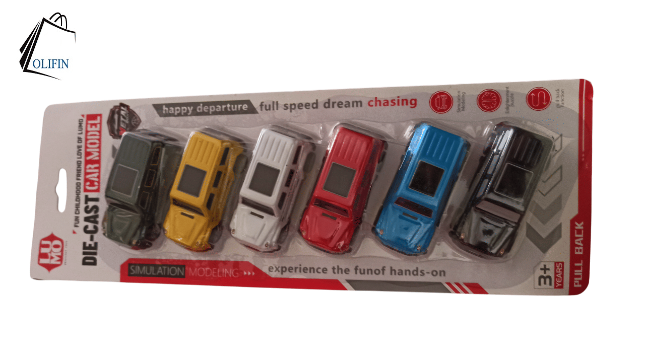 OLIFIN Set of 6 Die-Cast Jeep Cars – Multicolor Metal Toy Vehicles in Blister Pack – PACK OF 1 OLIFIN Set of 6 Die-Cast Jeep Cars – Multicolor Metal Toy Vehicles in Blister Pack – PACK OF 1