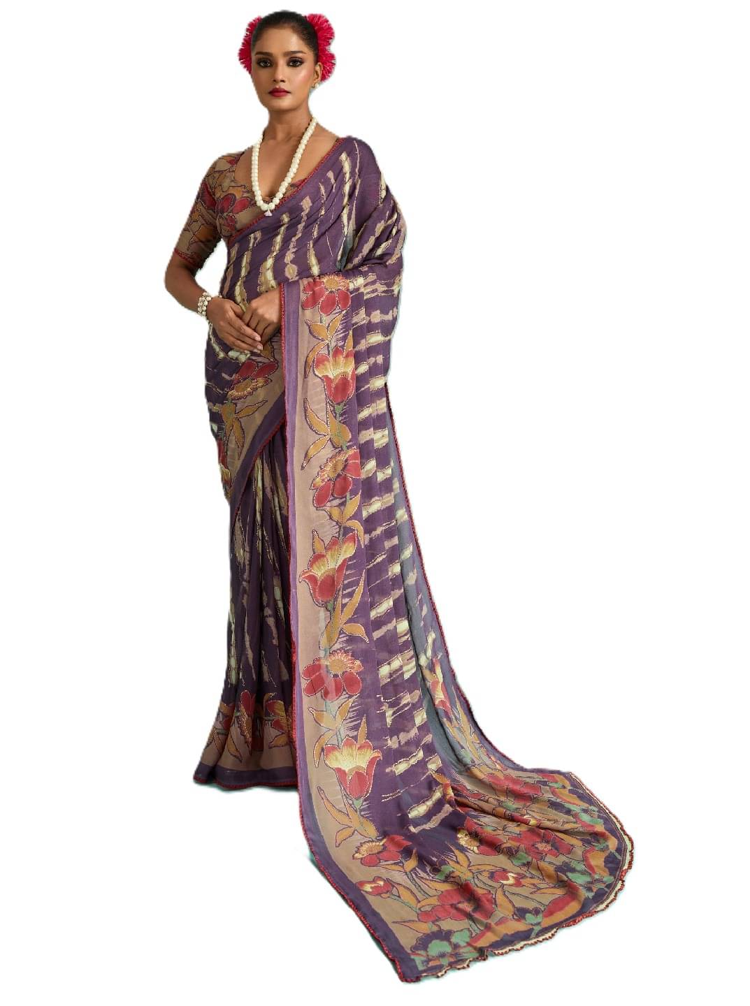     			PANZORA Chiffon Solid Regular Saree Without Blouse Piece ( Lavender )