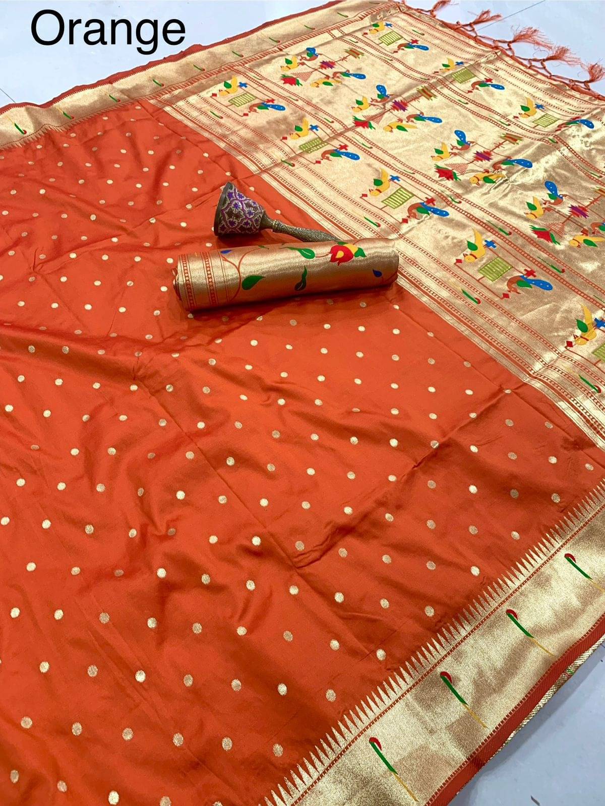     			PANZORA Silk Solid Regular Saree Without Blouse Piece ( Orange )