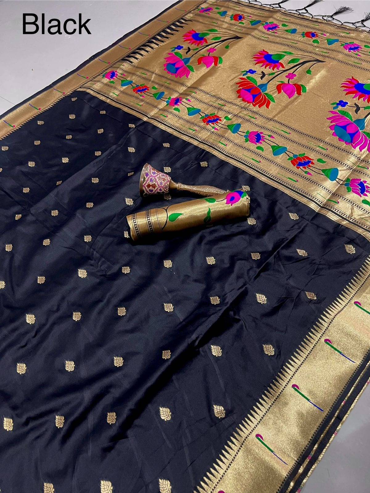 PANZORA Silk Solid Regular Saree Without Blouse Piece ( Black ) PANZORA Silk Solid Regular Saree Without Blouse Piece ( Black )